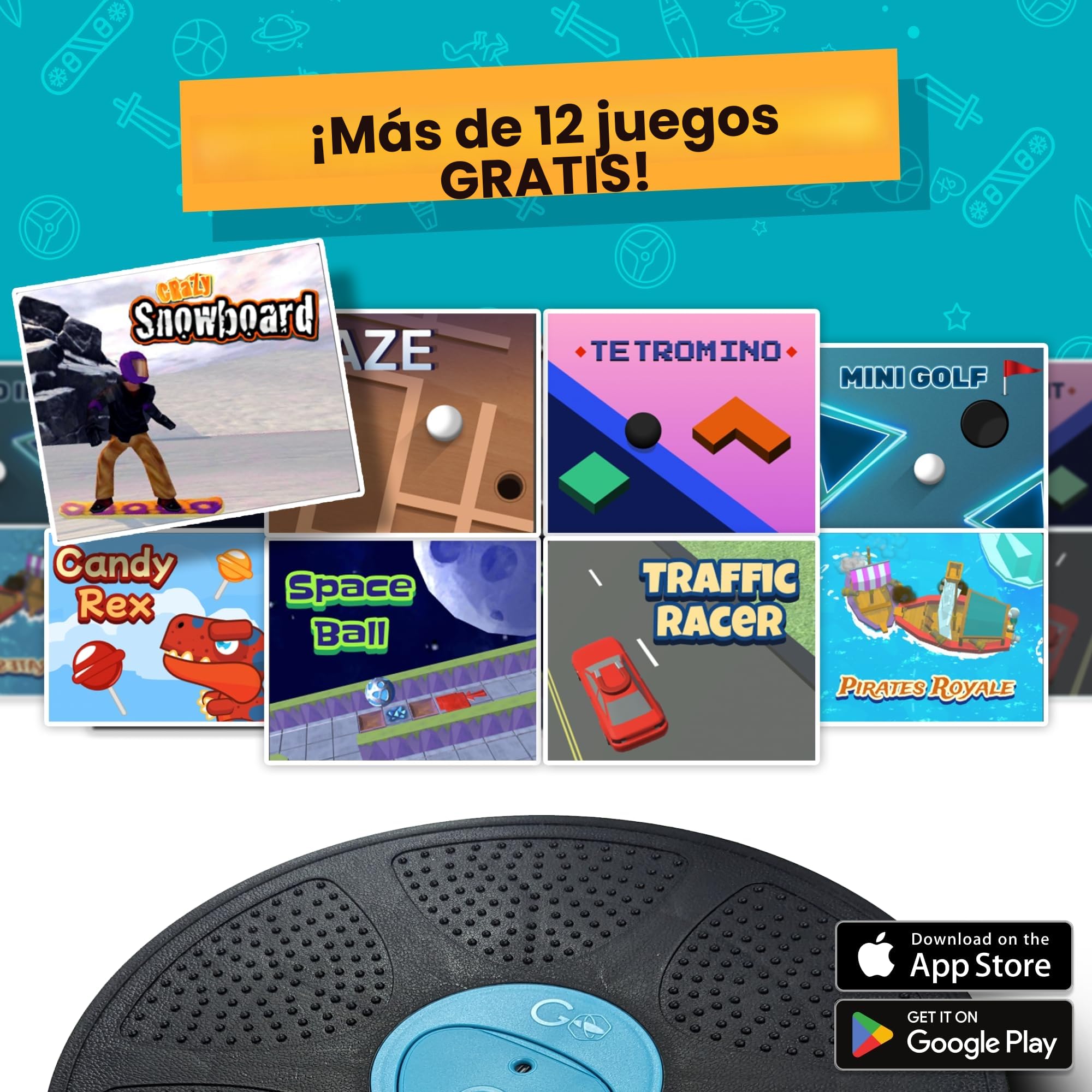GoBalance Play 12 juegos conectados Divertido, coordinación y equilibrio Sensor de movimiento Bluetooth integrado