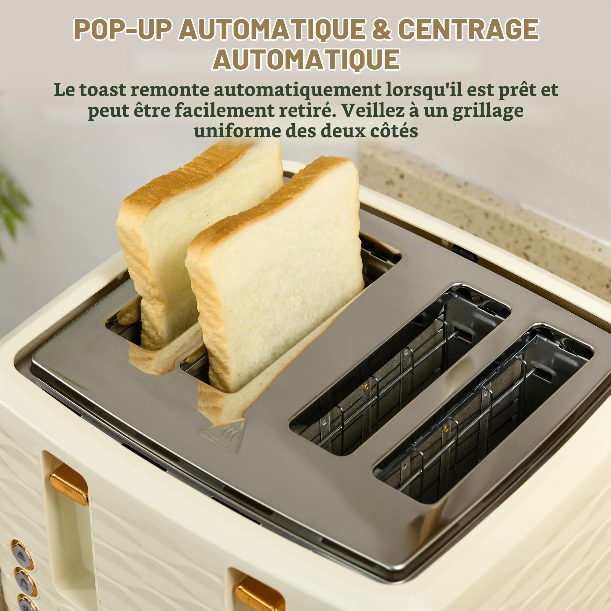 HOMCOM Bouilloire Grille-pain Ensemble Petit-déjeuner Beige