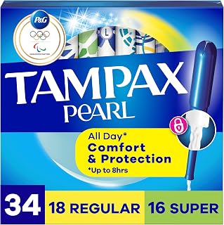 Tampax Pearl Tampons Multipack with LeakGuard Braid - Regular/Super Absorbency Unscented, 34 Count Leak-Free Protection