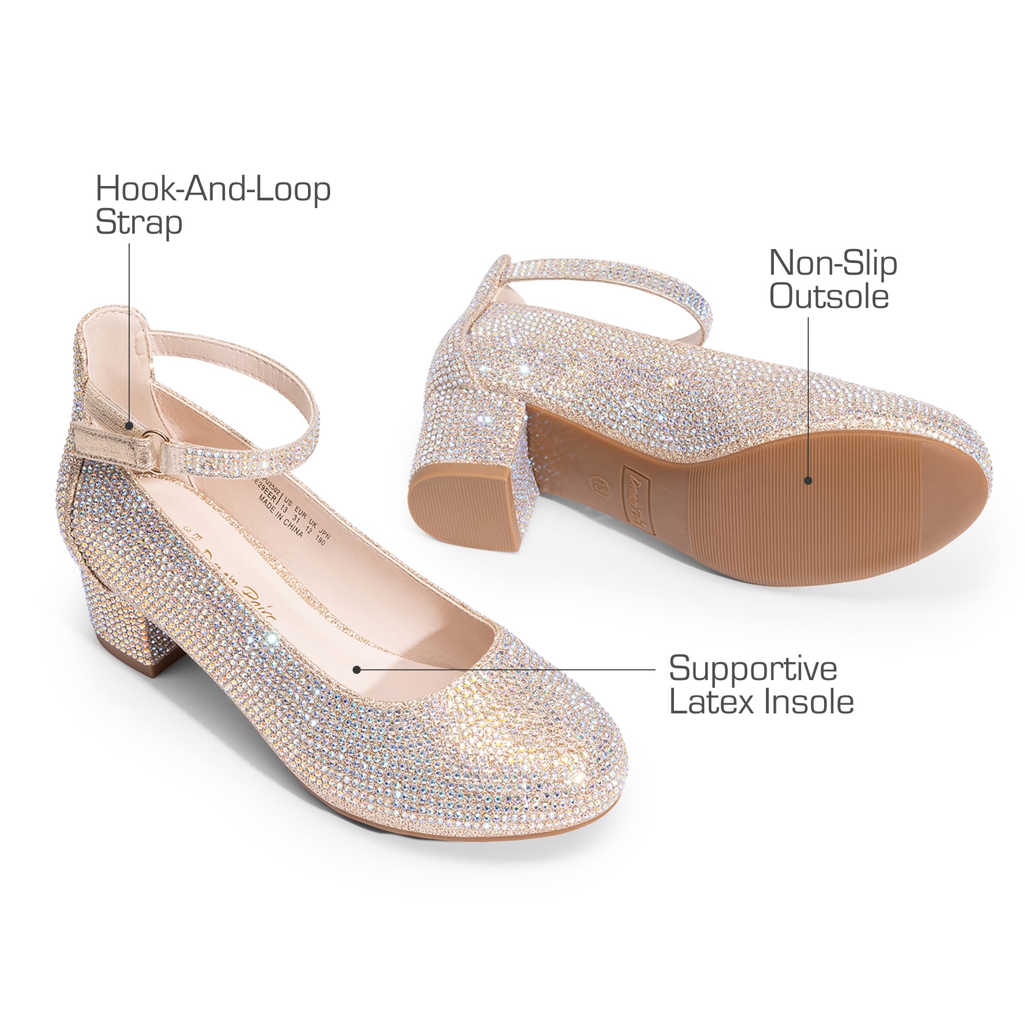 DREAM PAIRS Zapatos de Vestir para Niñas, Tacones Altos Gruesos con Tiras en El Tobillo para Fiestas, Bodas, Princesas, para Niñas Grandes