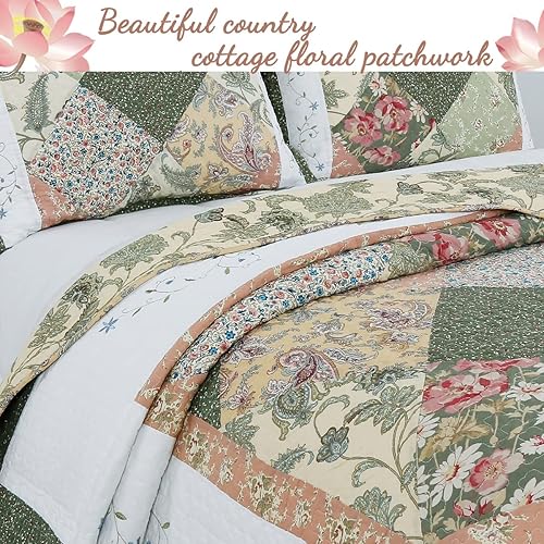 Vista 60 de Cozy Line Home Fashions Juego de ropa de cama reversible de 100% algodón, diseño de retazos florales, vintage, estilo casa de campo, colcha