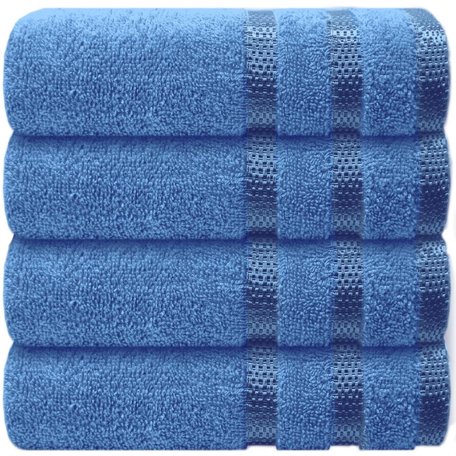 VISION TEXTILES Premium 4-Piece 100% Cotton Hand Towel Set – Ultra-Soft, Quick-Dry & Highly Absorbent – Multiple Colour Options for Bathroom & Kitchen (Blue)