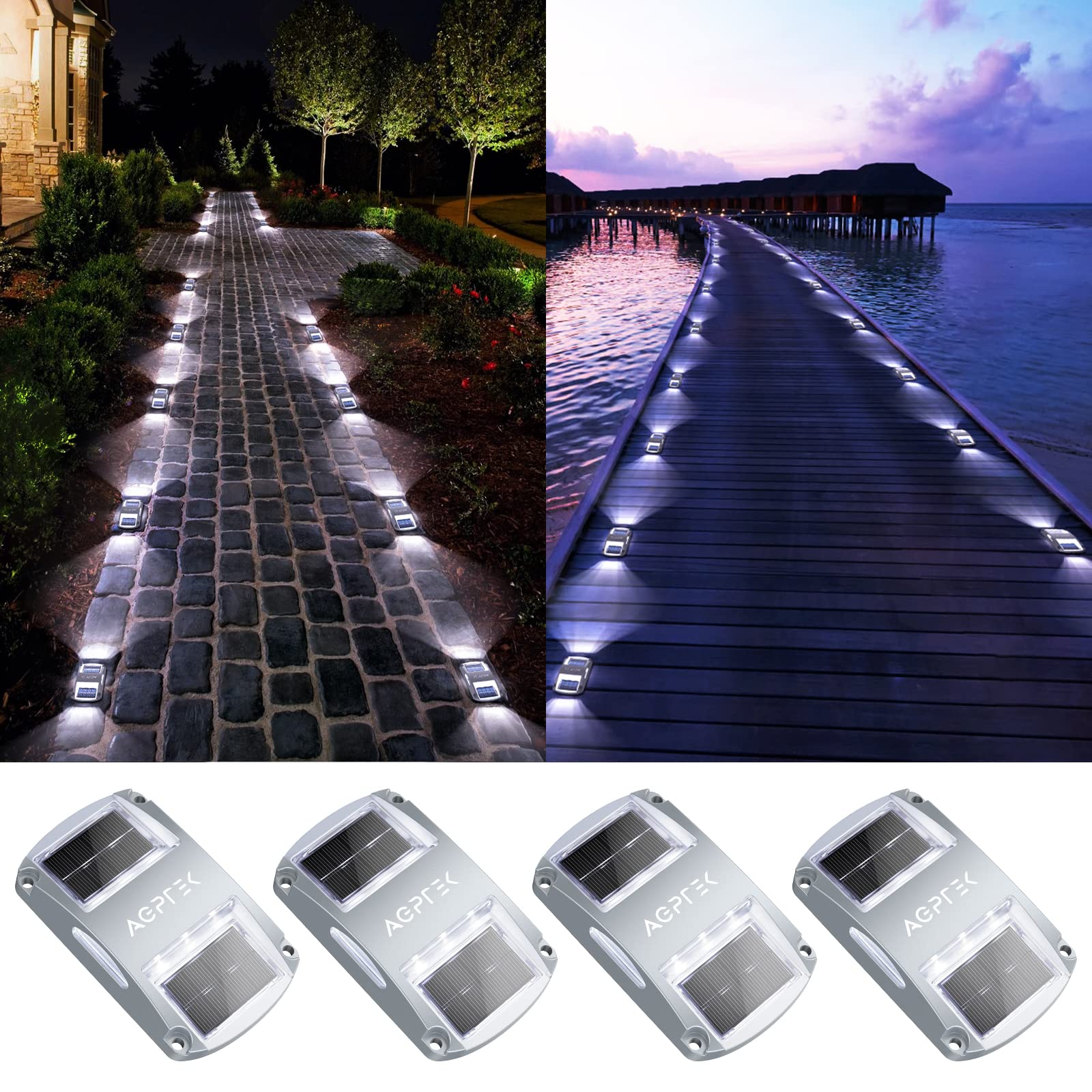 Buy Solar Driveway Lights 4 Pack, AGPTEK Solar Deck Lights Outdoor Dock
