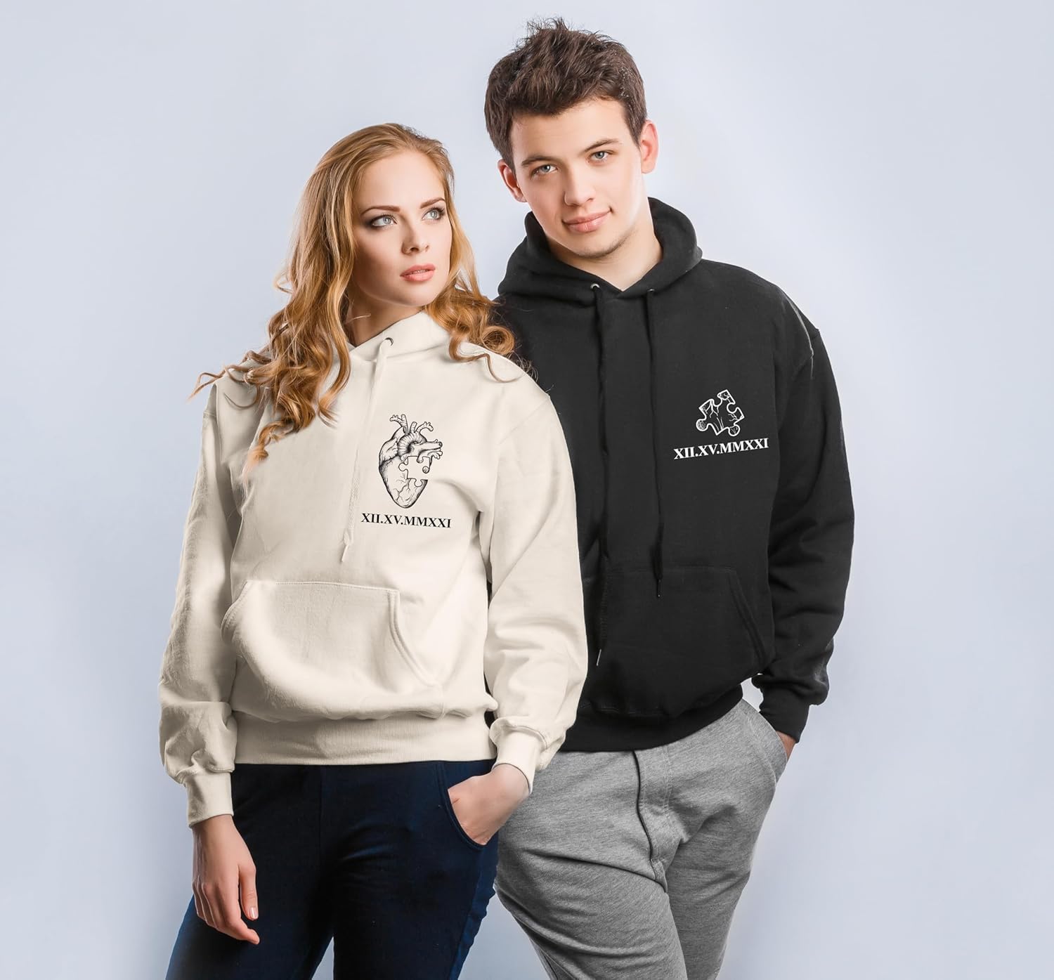 Matching Couple Sweatshirts, Custom Roman Numeral Hoodies, Birthday Gift for Him, Her, Boyfriend or Girlfriend, Couples Apparel for Wedding, Valentine’s Day, Engagement, or Anniversary Multicolor - Image 2