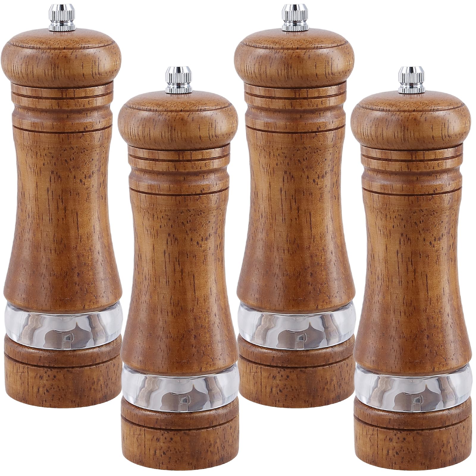HONYUET 4PCS Wooden Salt and Pepper Grinder Set, 6 Inch Manual Wood Spice Mills Shakers with Adjustable Coarseness for Cooking Baking