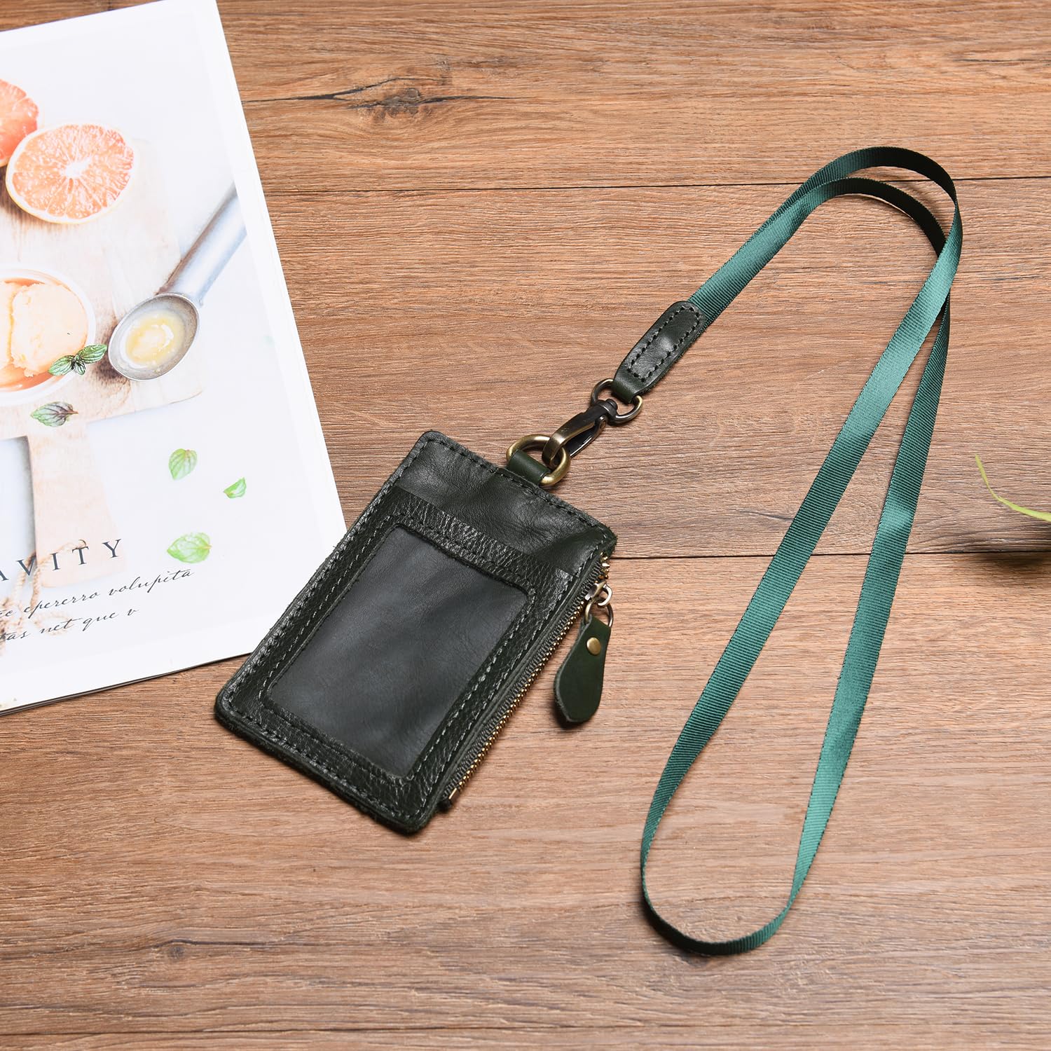 Wonderpool Leather ID Badge Holder with Zipper Wallet Pouch - Image 2