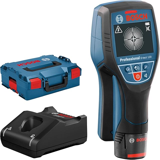 Bosch Professional 12V System Wall Scanner D-tect 120 (12V Battery, max. Detection Depth Plastic Pipes/Wooden Studs/Live Cable/Magnetic Metal/Non-Magnetic Metal: 60/38/60/120/120 mm, in L-Boxx)