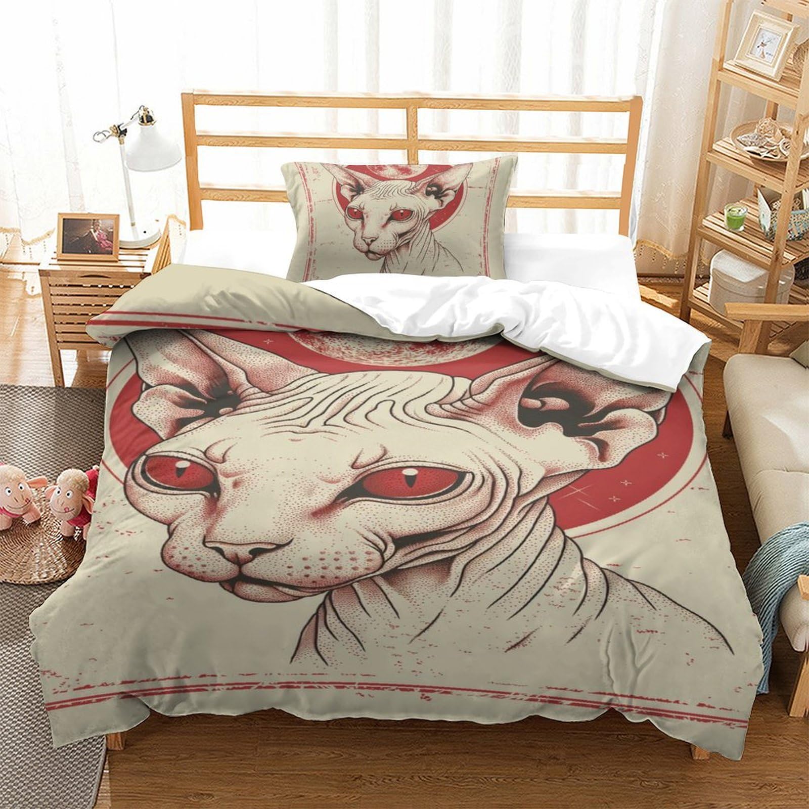 Housse de couette chat 135x200 cm avec taies d'oreiller en microfibre pour lit enfant