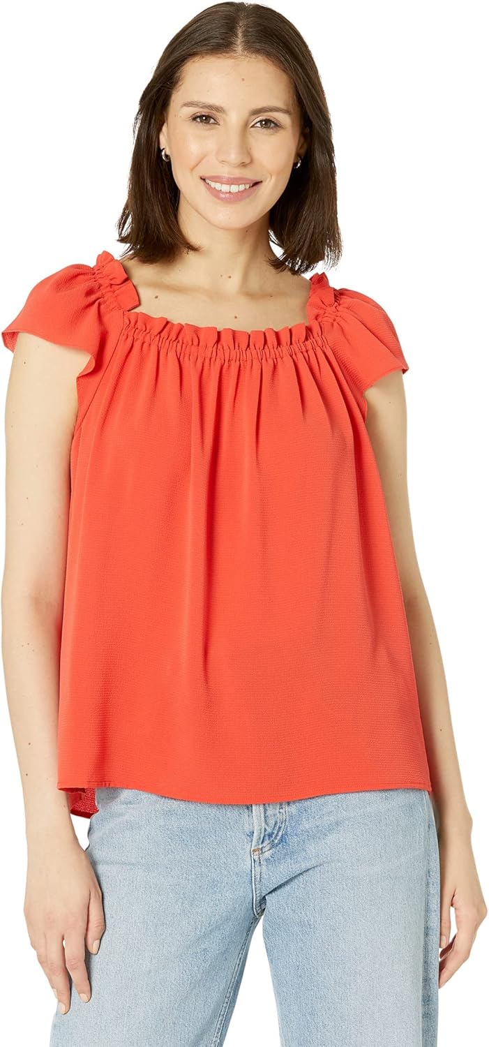 CeCe Womens Short Sleeve Square Neck Blouse