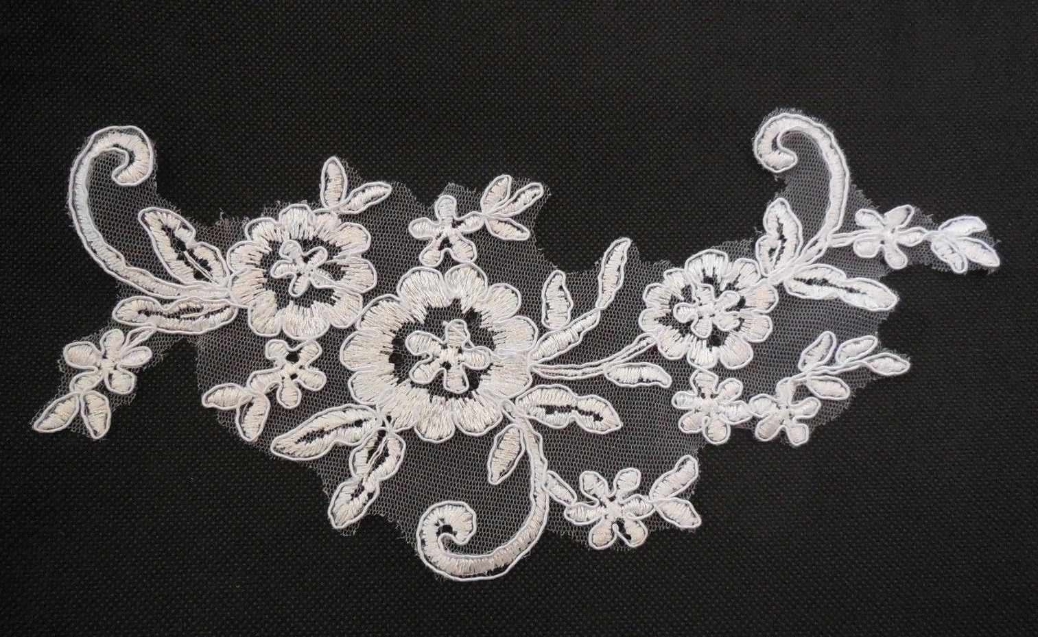 Craftuneed bridal wedding ivory or white floral lace applique dress making sew on embroidered tulle lace motif patch Per piece (S26d) (Ivory)