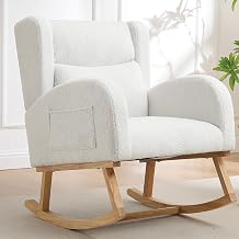 HCHAIRH Nursery Rocking Chair,Wingback Nursery Rocking Chairs,Nursing Glider Rocker Chair with High Back for Living Room BedroomTeddy White