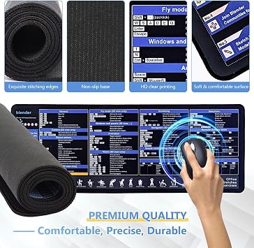 Blender 3D Shortcuts Cheat Sheet Mouse Pad, 80x30cm, High-Definition Printing, Smooth Comfortable & Non-Slip Desk Mat for 3D Designers, for 3D Artists, Animators & Design Enthusiasts
