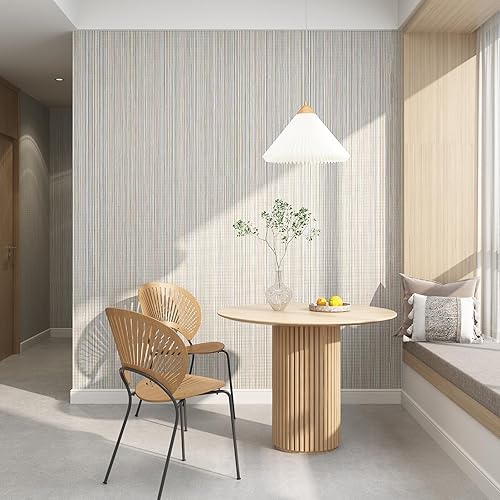 Miniatura 2 de FUKU MON Papel tapiz autoadhesivo de 20.8 x 394 pulgadas, color gris claro, tela gruesa, lino, clásico, de pasto sintético, extraíble, película de