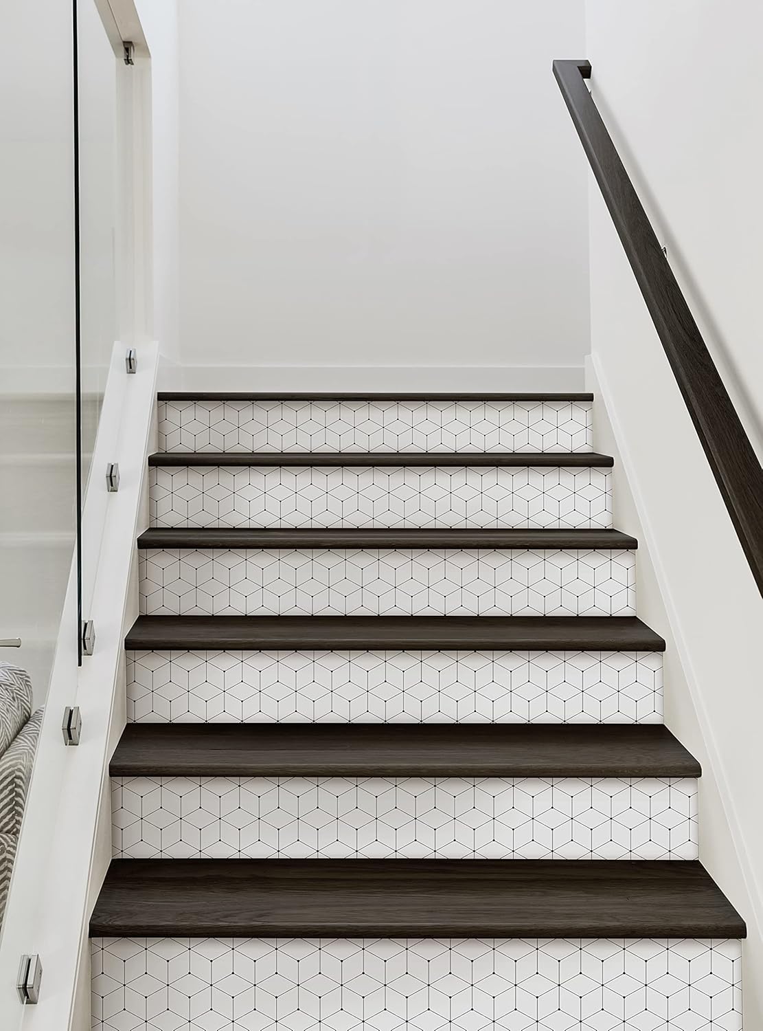 Geometric Cube Peel and Stick Stair Riser Strips (Black, 6 Pack - 48" w x 7" h)