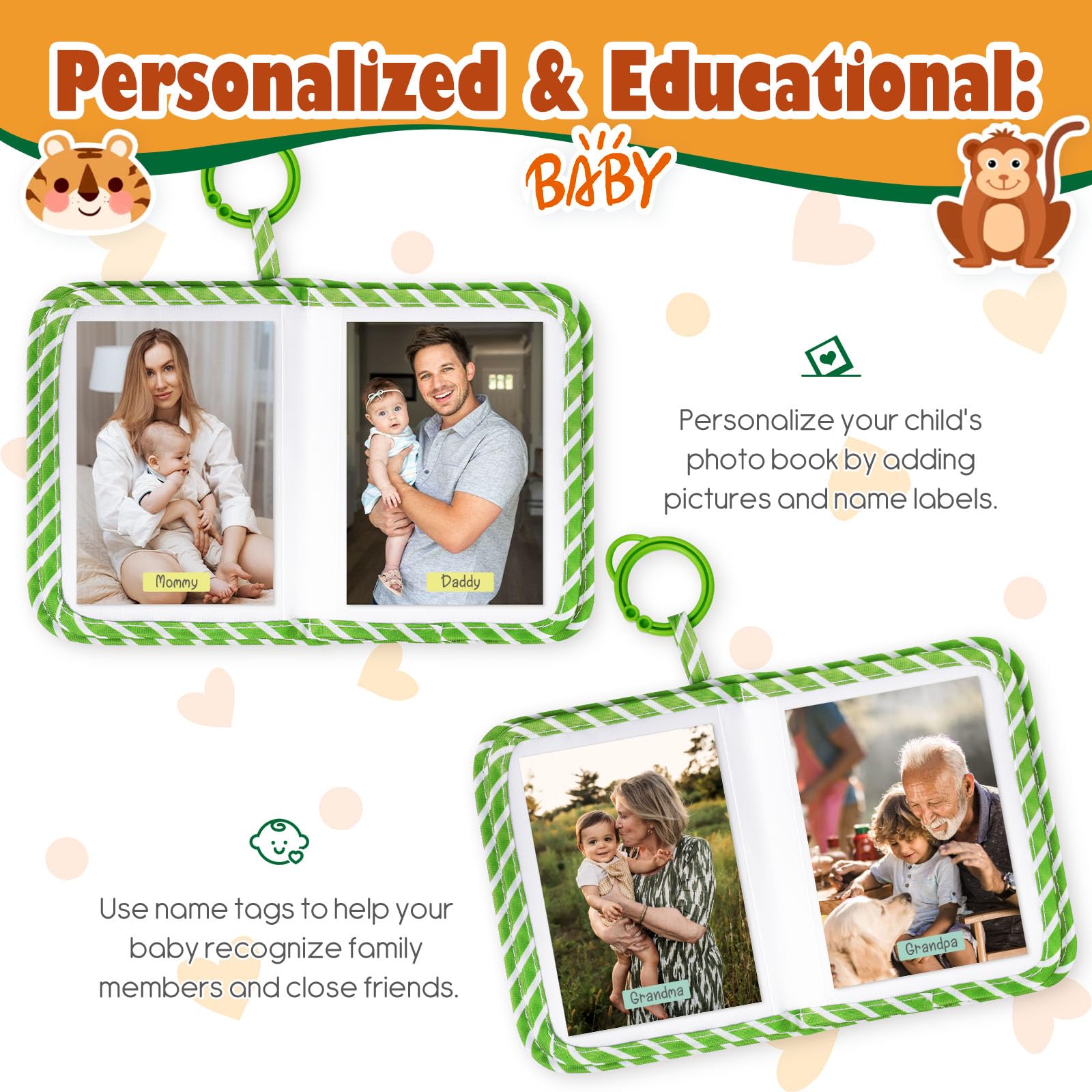Lanpn Baby Photo Album Holds 17 6x4 Pictures, My First Soft Cloth Family Photo Book with Name Card Name Tag Stickers - Image 4