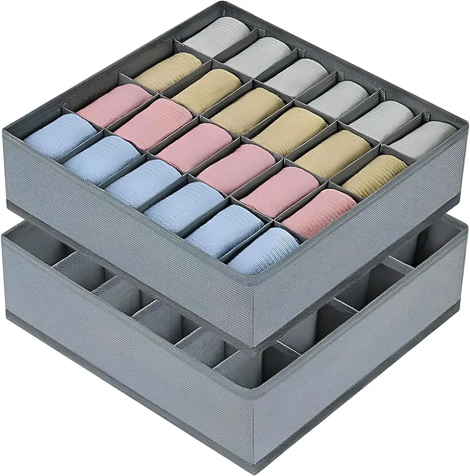 Colméia Organizadora de Gaveta com 24 Divisórias Kit 2 Unidades – Organizador de Roupa Íntima, Meias e Cuecas para Guarda-Roupa, TNT Impermeável Dobrável Premium