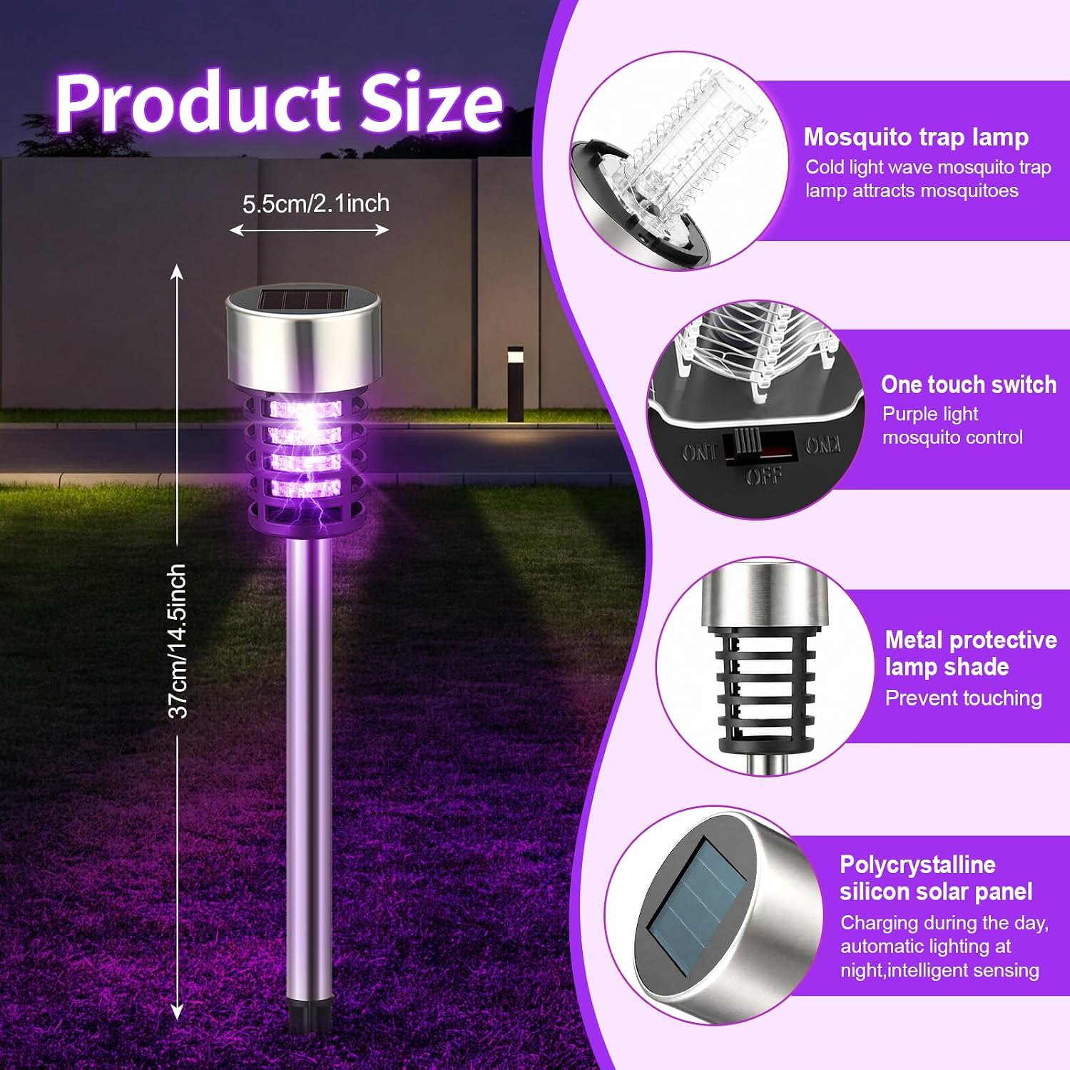 4 Pcs Solar Bug Zapper Outdoor,Purple Light,Cute Black image 2