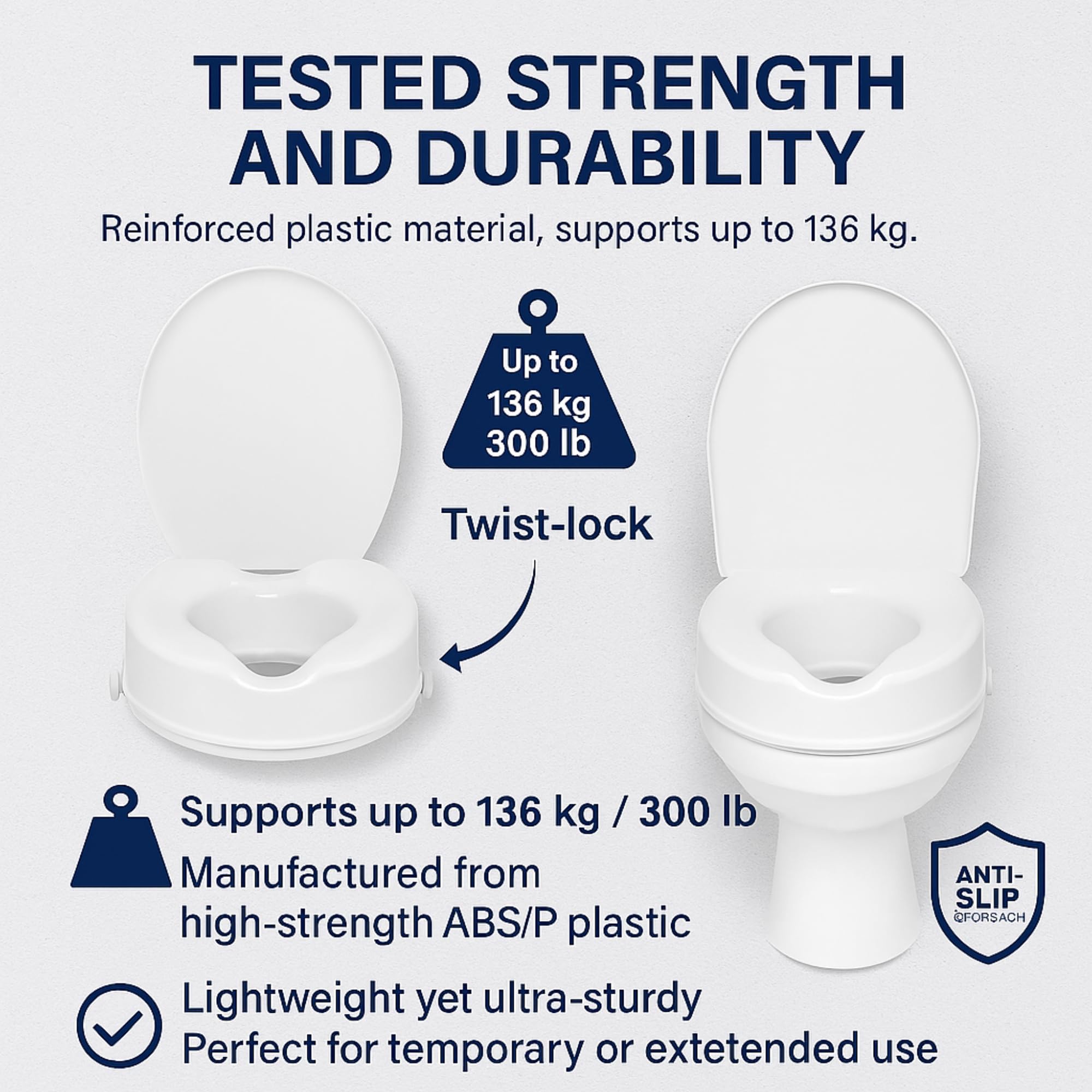 Sedile WC rialzato con coperchio, alzata per WC da 10,2 cm, facile installazione senza attrezzi, adatto per WC standard e allungati, supporto per disabili e incinte, blocco sicuro, plastica resistente
