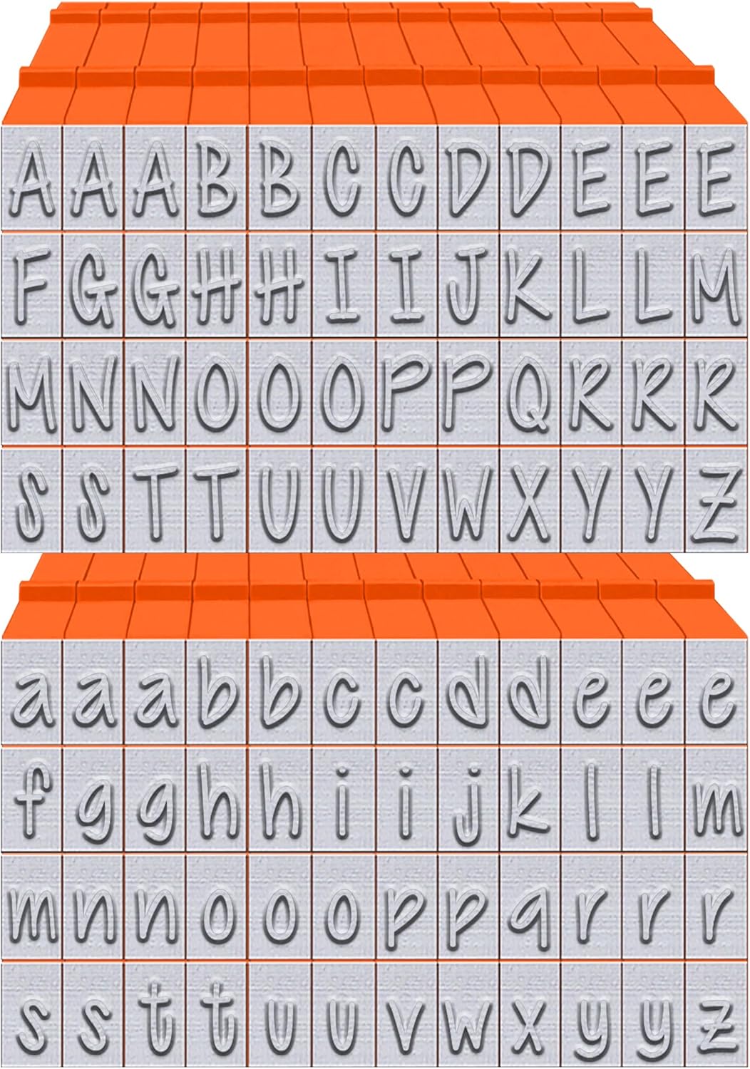 PEGZ® V2 Alphabet Stamps Clickable - Connectable Orange Crush Font (48 Uppercase & 48 Lowercase, 4 Blanks 100 pc Medium Size)