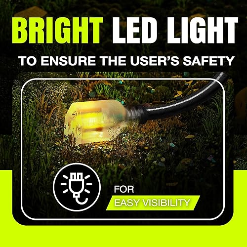 Miniatura 2 de LifeSupplyUSA - Cable de extensión eléctrico de 6 pies para exteriores e interiores, impermeable, SJTW de 3 puntas, calibre 14, 15 amperios, 125