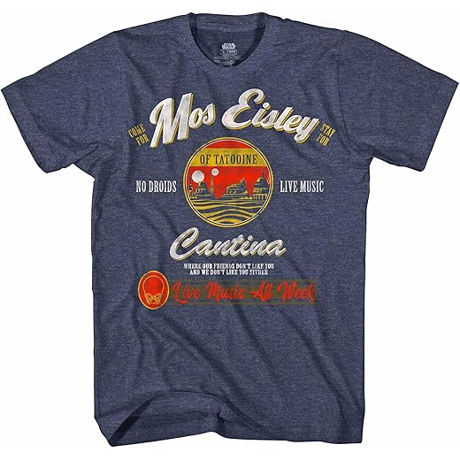 STAR WARS Mos Eisley Cantina Tatooine Men's Adult Graphic Tee T-Shirt (Medium) Navy Heather