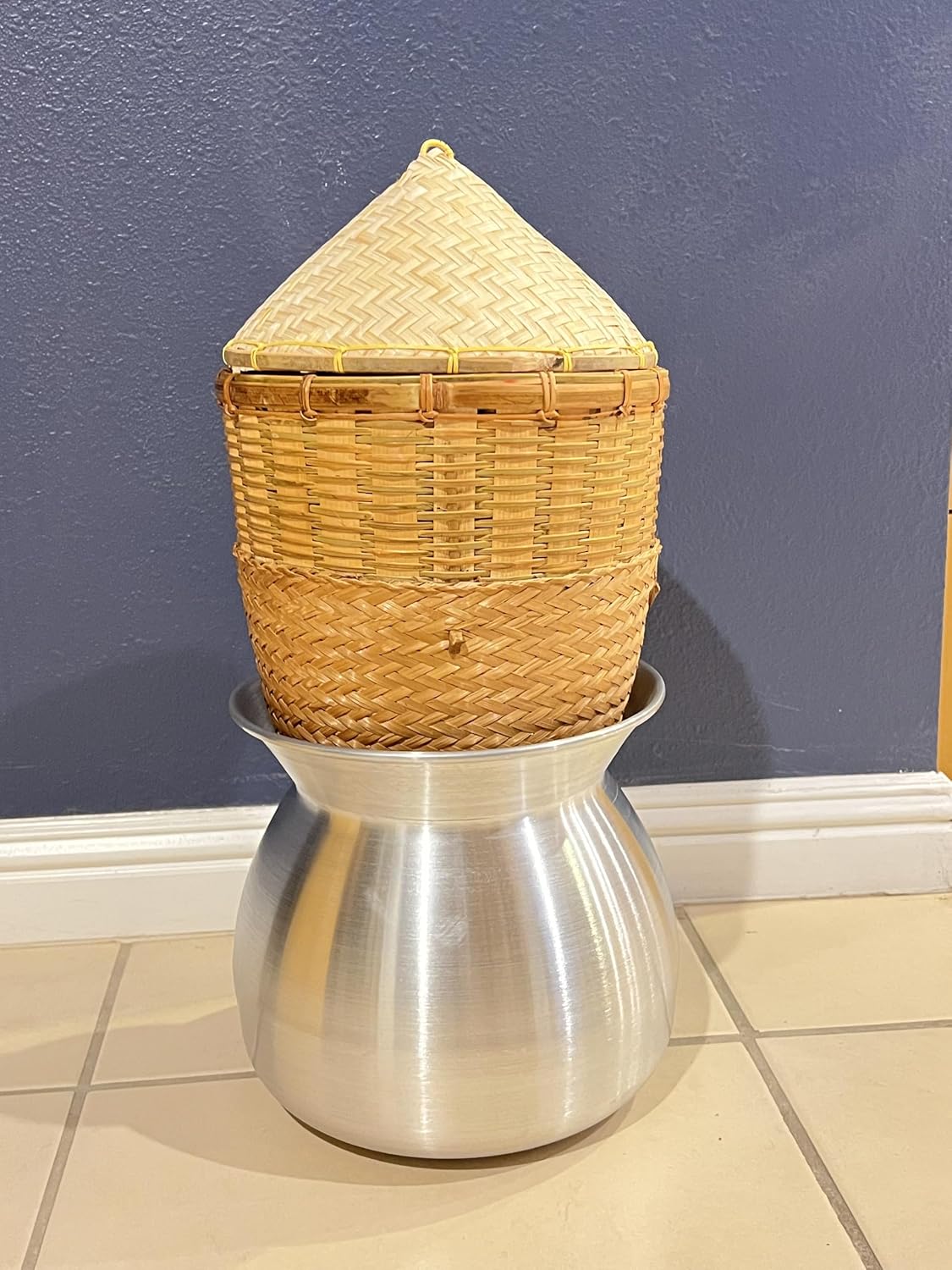 Set of Sticky Rice Steamer Pot and Basket Cook Kitchen Cookware Tool. Large Basket