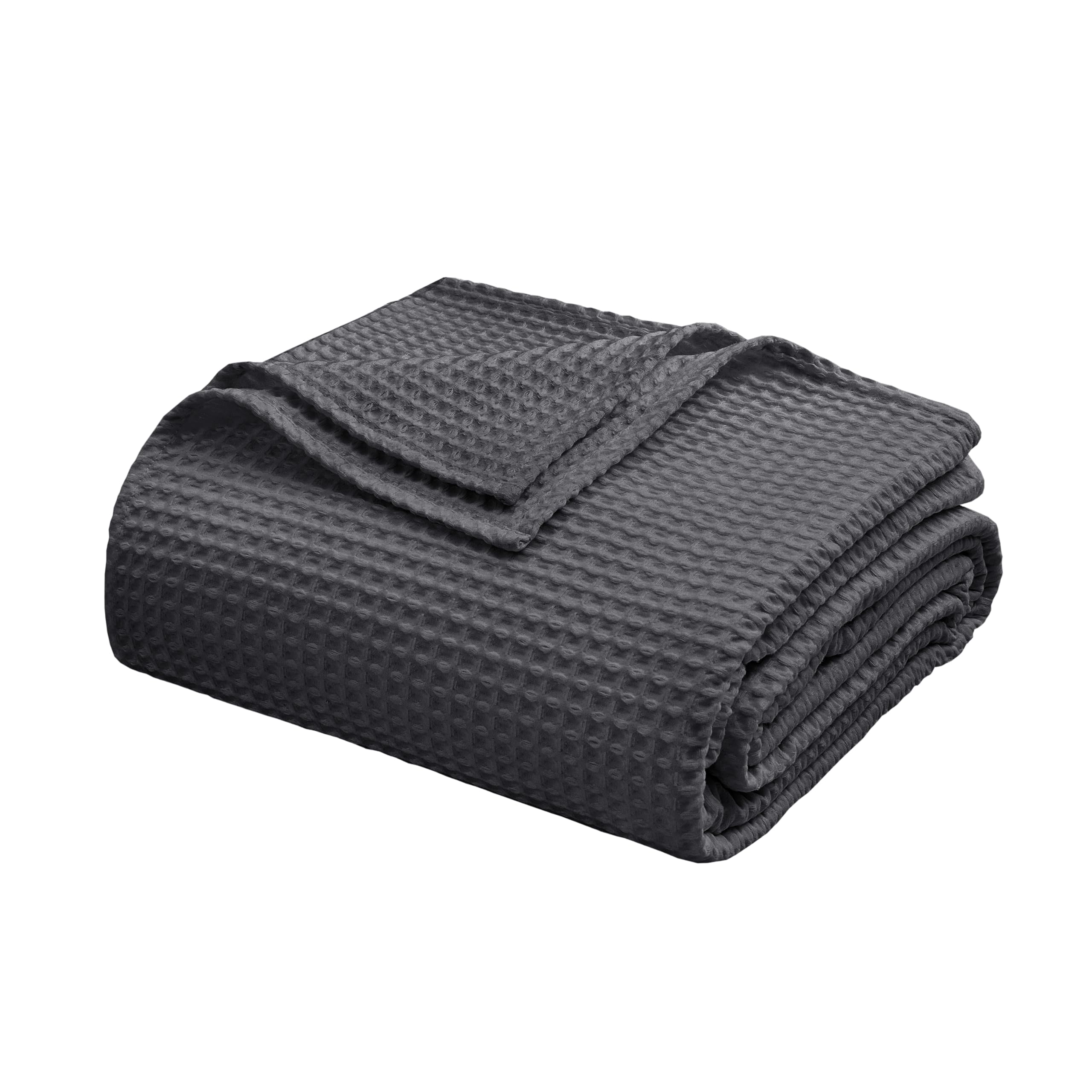 100% Egyptian Cotton Waffle Weave Throw Blanket for Bed Couch Sofa Home Decor, Soft Lightweight Bed & Couch Blanket for All Seasons (Dark Grey - Twin
