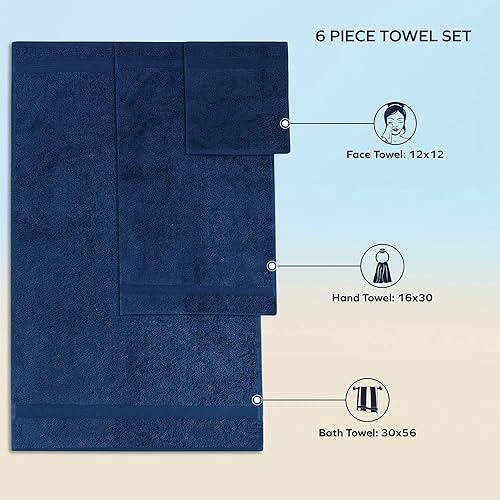 Miniatura 7 de VISI-ONE BLC - Juego de 6 toallas de baño de 100 % algodón, calidad de hotel, para baño, calidad de hotel, altamente absorbentes, 2 toallas de baño,