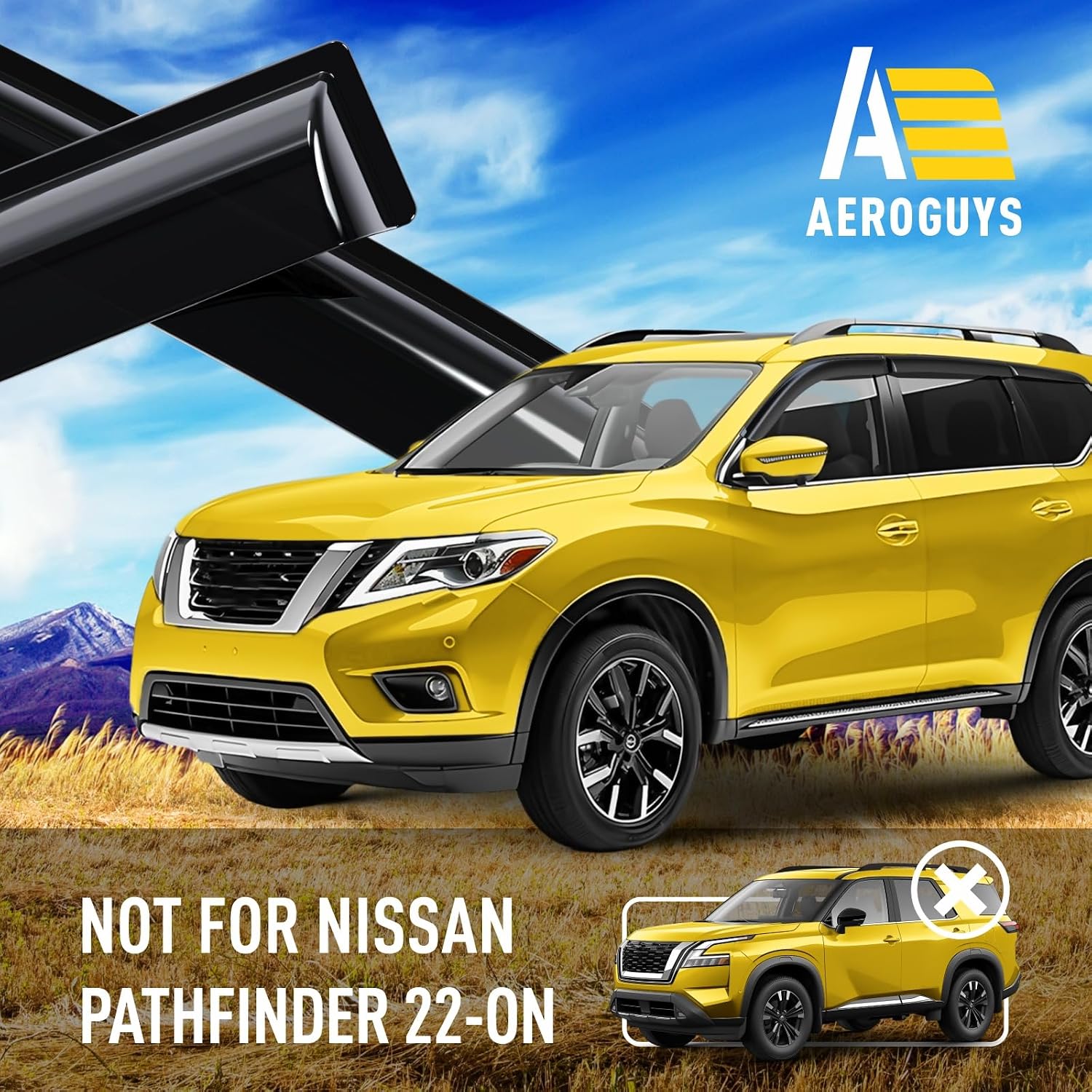 Extra Durable Window Deflectors Tape-On Window Visors Rain Guards Fit for Nissan Pathfinder 2013-2020, Sun Visors, Wind Vent for Shades, Exterior Car Accessories - 6pcs. AG0430