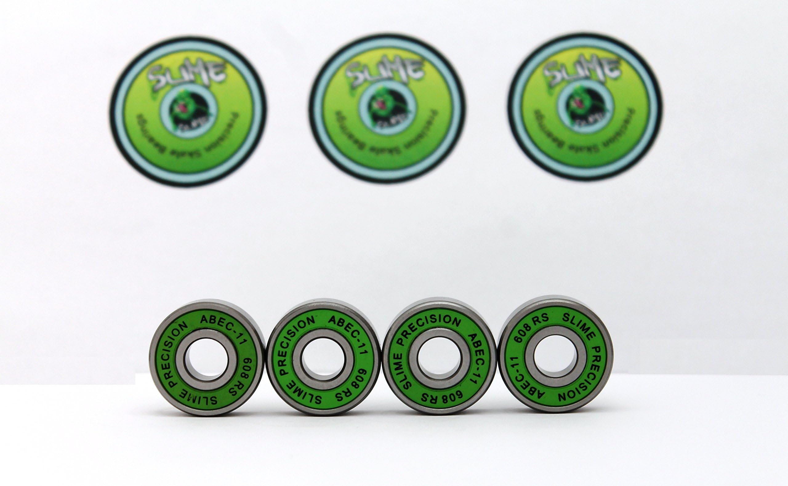 HIKS GREEN SLIME - ABEC 11 608 RS Water Resistant Rubber Seal Skateboard/Stunt Scooter/Inline Skate Bearings Pack of 4
