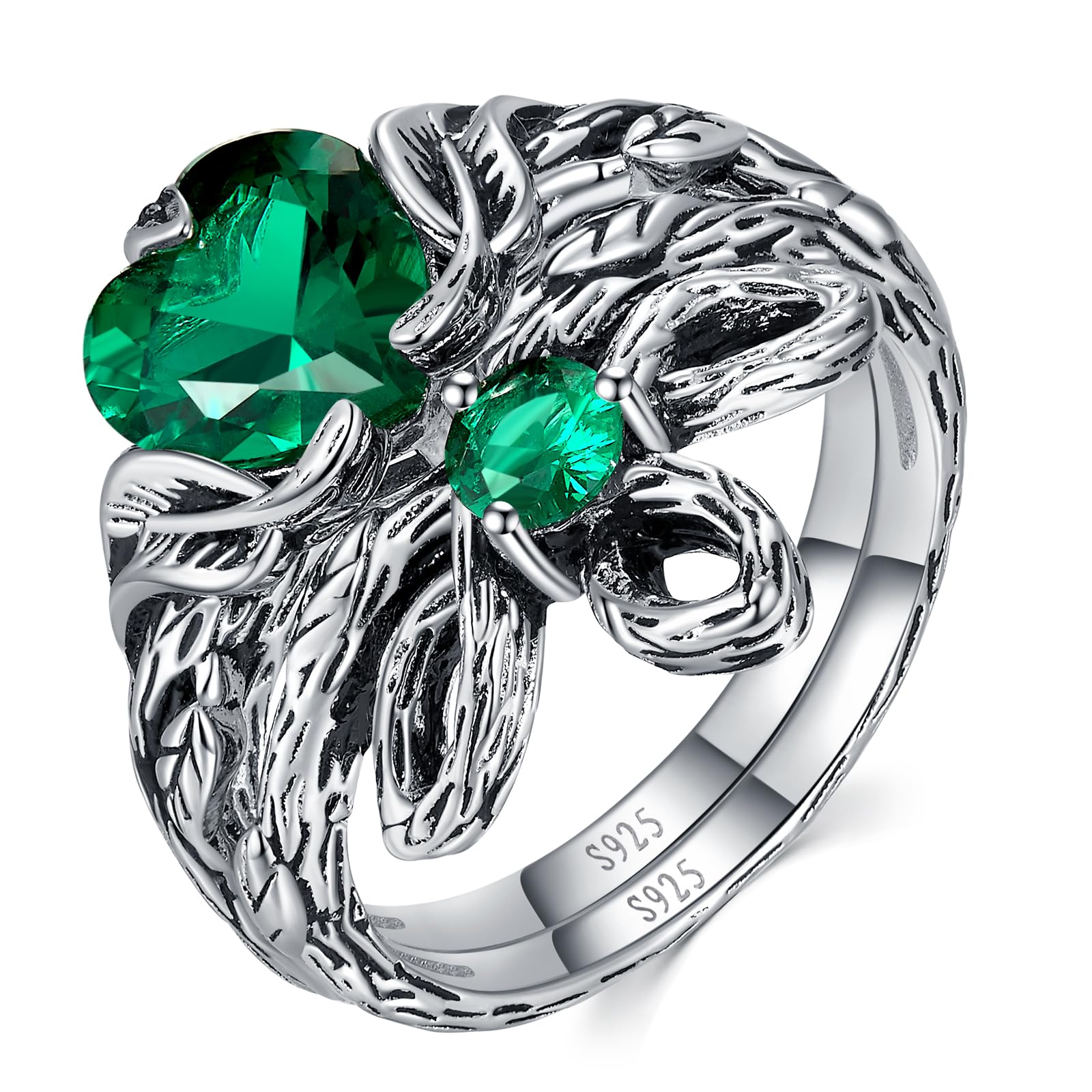 Emerald Engagement Rings Sets for Women 925 Sterling Silver Womens Wedding Ring with Heart Emerald Vintage Vine Leaf Celtic Knot Promise Anniversary Rings Jewelry Gifts Size 5-9