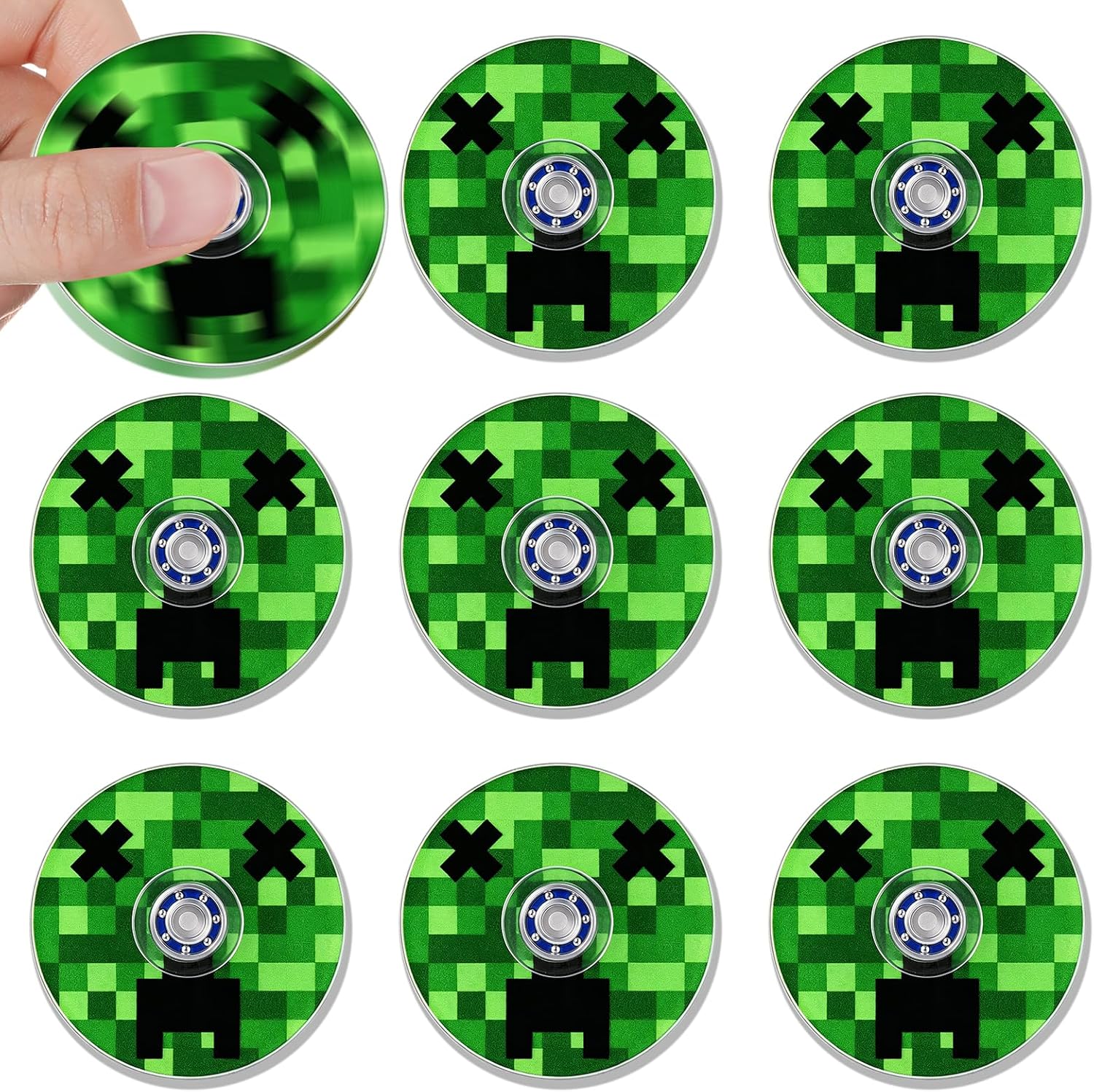 24 PCS Pixel Fidget Spinners, Green Pixel Birthday Party Favors for Kids