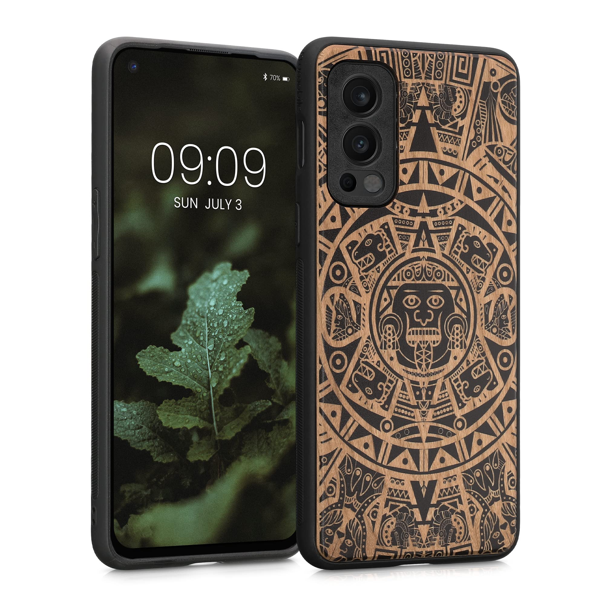 Kwmobile Handyhülle Für OnePlus Nord 2 5G - Holz Case Mit Maya Kalender Design & TPU Rand