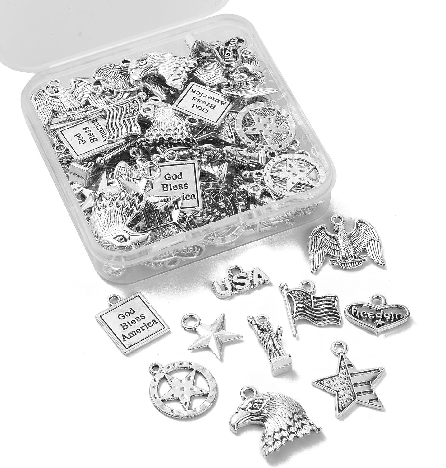 KitBeads 100pcs 10 Styles American Tibetan Star Flag Independence Day Patriotic Tibetan Eagle Liberty USA Charms for Jewelry Making Bulk - Image 8