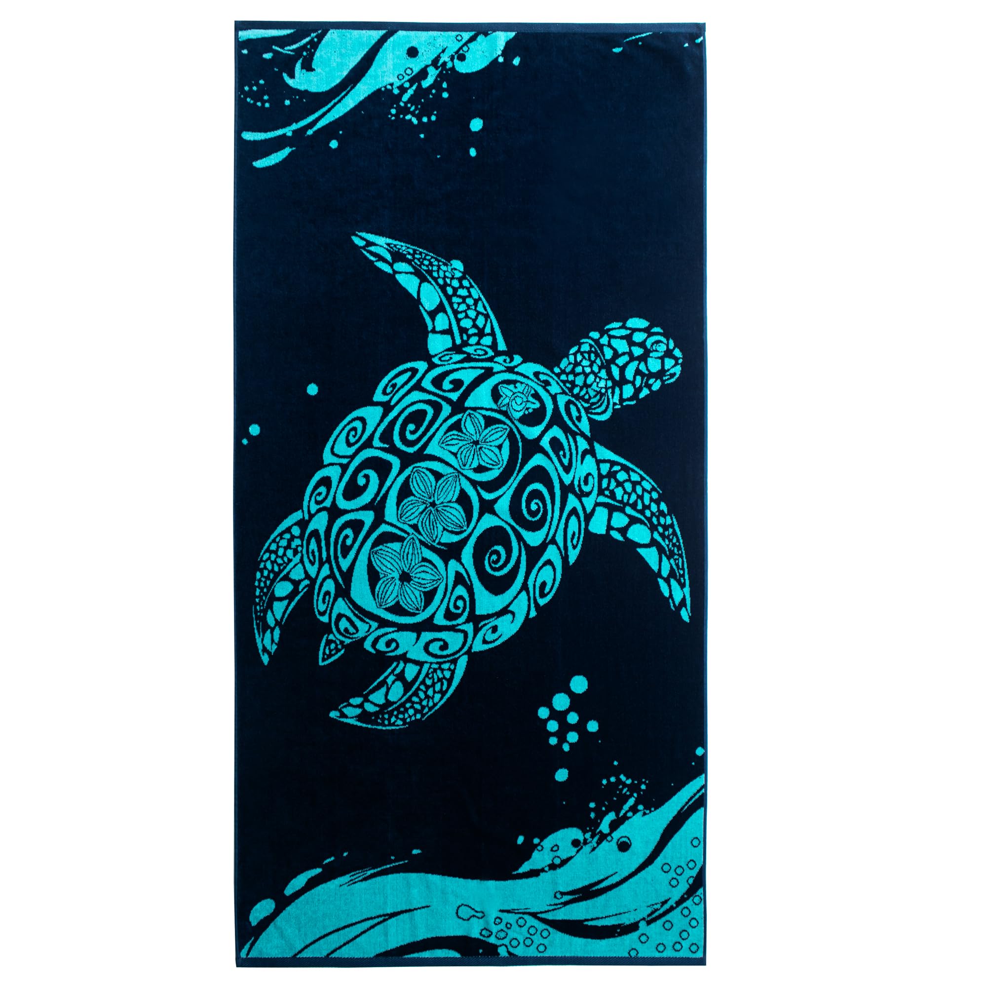 DecoKing Telo mare grande 90x180 cm Telo mare 100% cotone spugna velour, morbido e assorbente, facile da lavare, asciugatura rapida blu scuro, blu acquamarina e bianco, Tartaruga