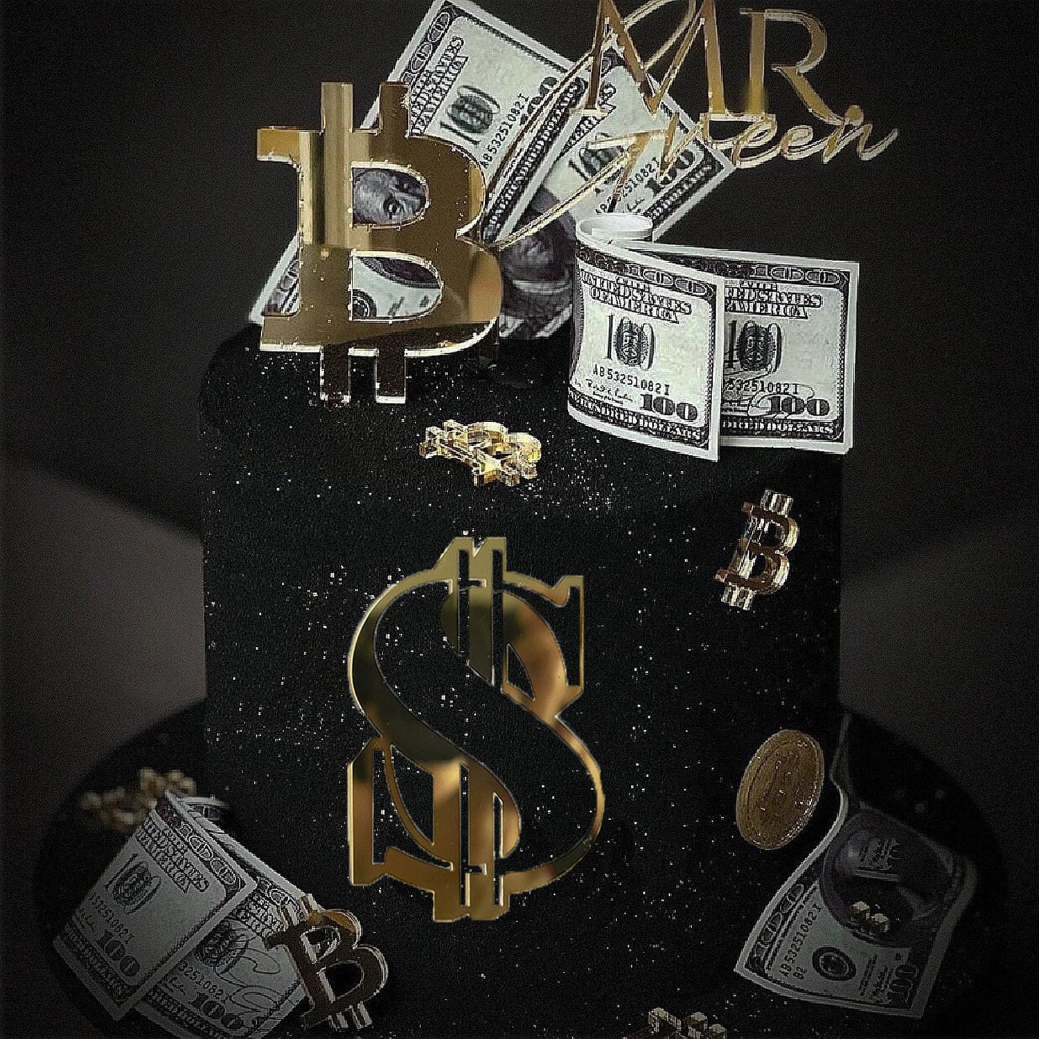 Conjunto de 7 peças de topo de bolo com símbolo de Bitcoin e dólar,  acrílico espelhado dourado, festa de aniversário com tema Bitcoin para  cassino, aniversário, casamento, aposentadoria, aniversário | Amazon.com.br