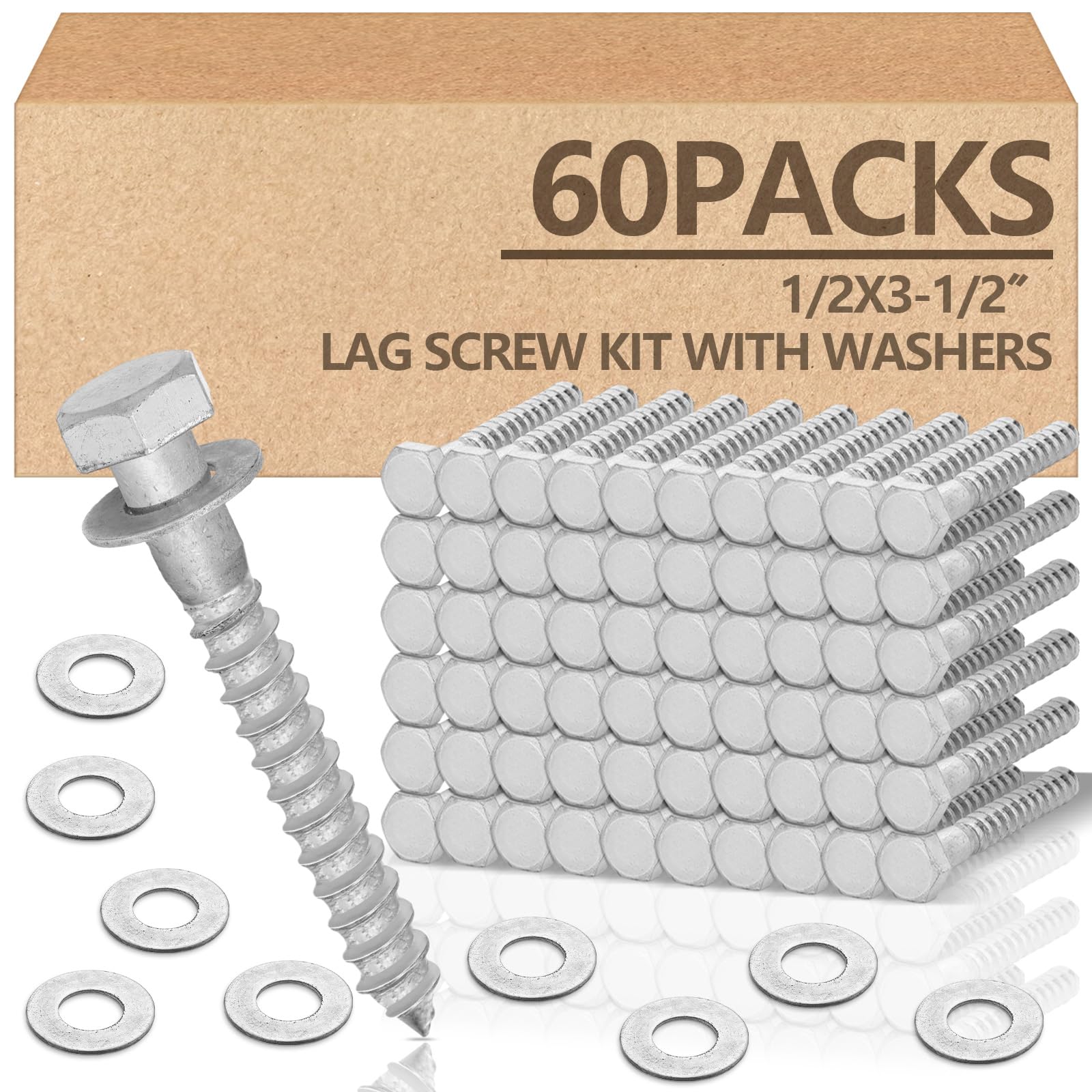 Galvanized Lag Screws - 40 Pack 1/2'' x 4'' -21