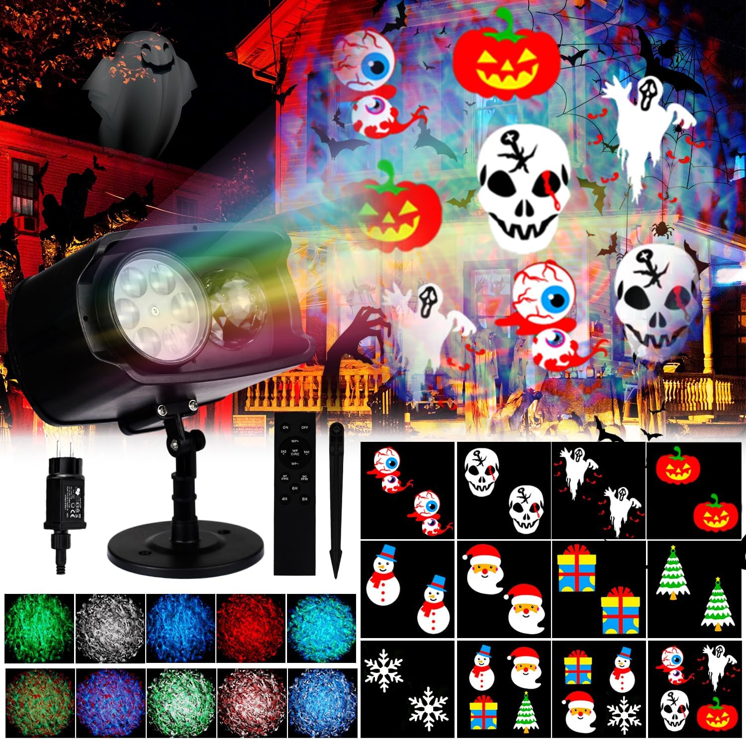 Christmas Halloween Projector Lights Outdoor, 2in1 Ocean Wave LED Projector Light with Remote