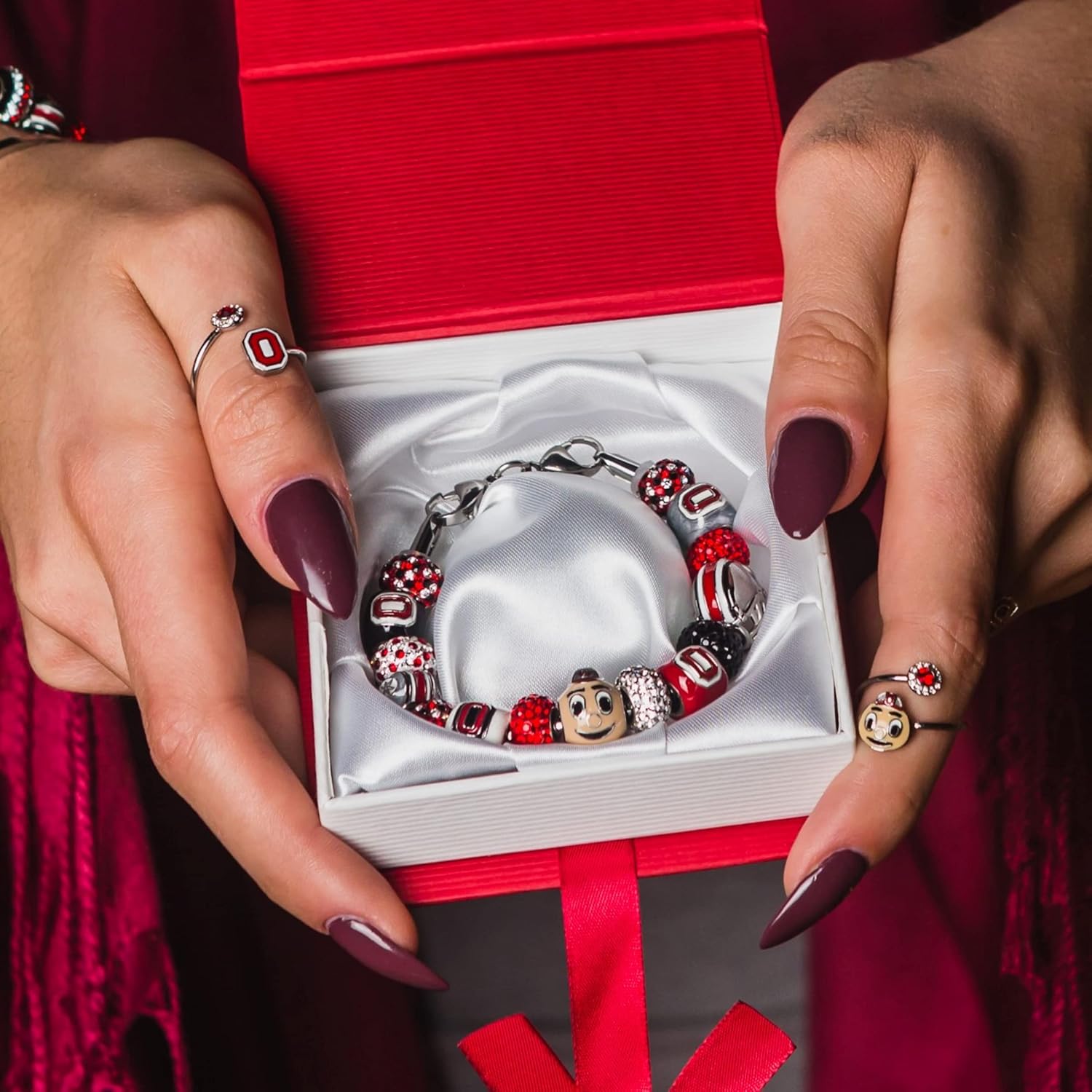 Stone Armory Charm for Ohio State – Ohio State University Bead Features Black with Block O – Stainless Steel Ohio State Charm Compatible with Pandora Bracelets – OSU Jewelry - Gift for Fans & Alumni