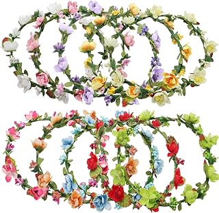 Rocutus 10 Pack Bohemian Flower Crown Headbands - Colorful Floral Wreath Garlands for Women, Weddings, Beach & Parties