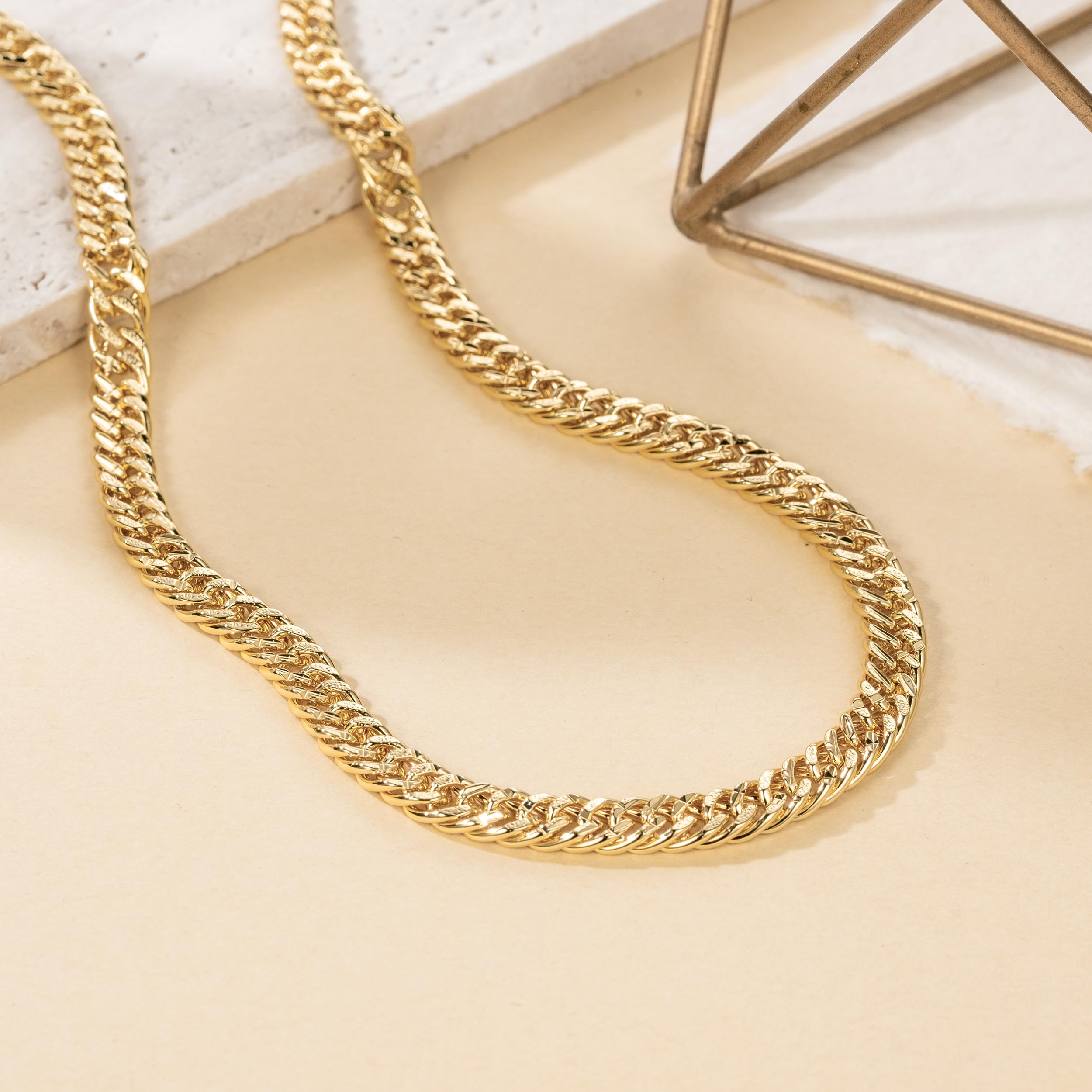 Collane in oro 14 K per donne e uomini, collana a catena cubana da 6