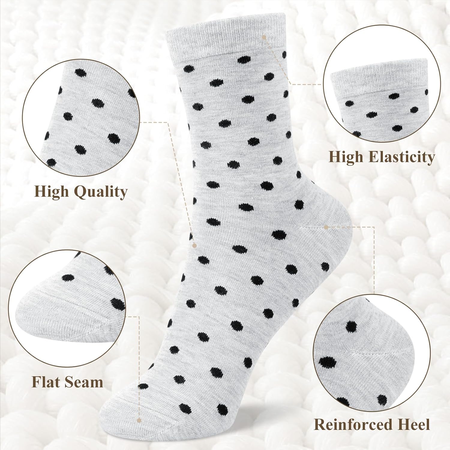 6 Pairs Cotton Crew Socks for Women, Breathable Novelty Funny Striped Dot Casual Cute Calf Socks Size 6-12 - Image 5