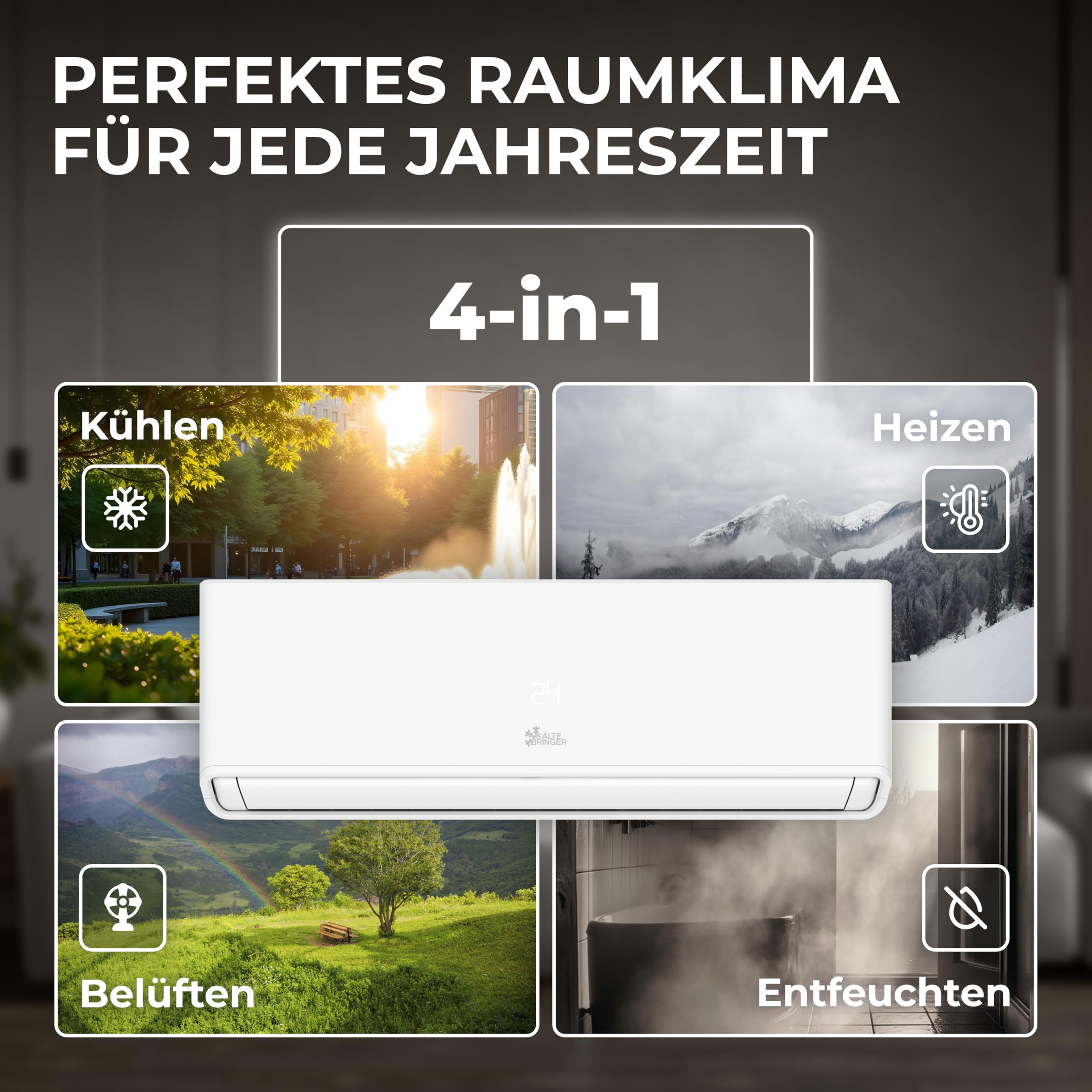 Kältebringer Split Klimaanlage 12000 BTU 3,7 kW R290 Kältemittel Heizfunktion WiFi App bis 60m² A+++