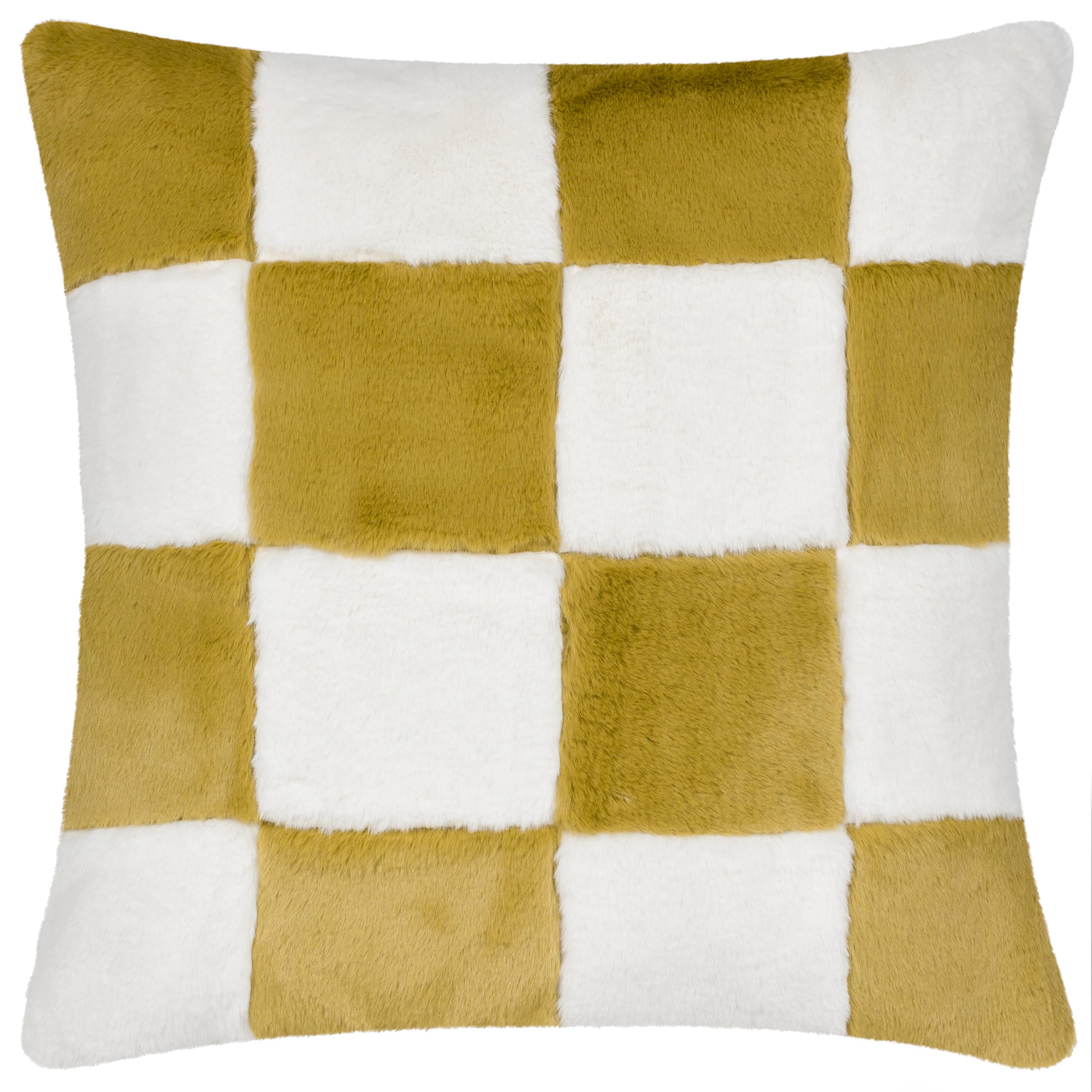 furn. Heya Home Cozee Check Faux Fur Cushion Cover, Olive