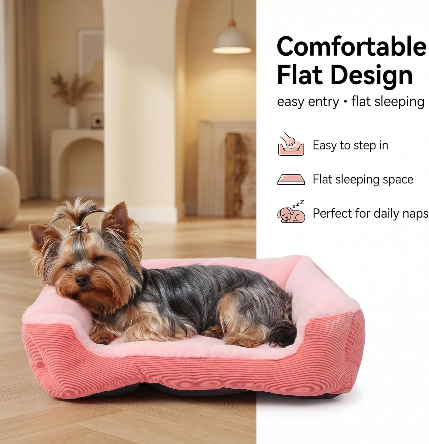 Tiny Dog Bed 20 Inch for Small Dogs, Soft Rectangle Puppy Bed with Plush Surface, Washable Pet Bed,Pink