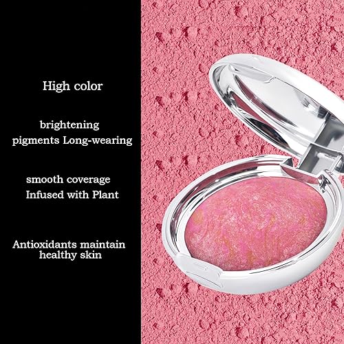 Baked Blush Marbleized Powder Blush for Cheeks, Creamy Lightweight Natural Finish, Infused with Vitamin E, Vegan & Cruelty Free, Talc Free - #002 CREAM ROSES(#001 FANTASY PRINCESS,0.32 Ounce (Pack of 1))