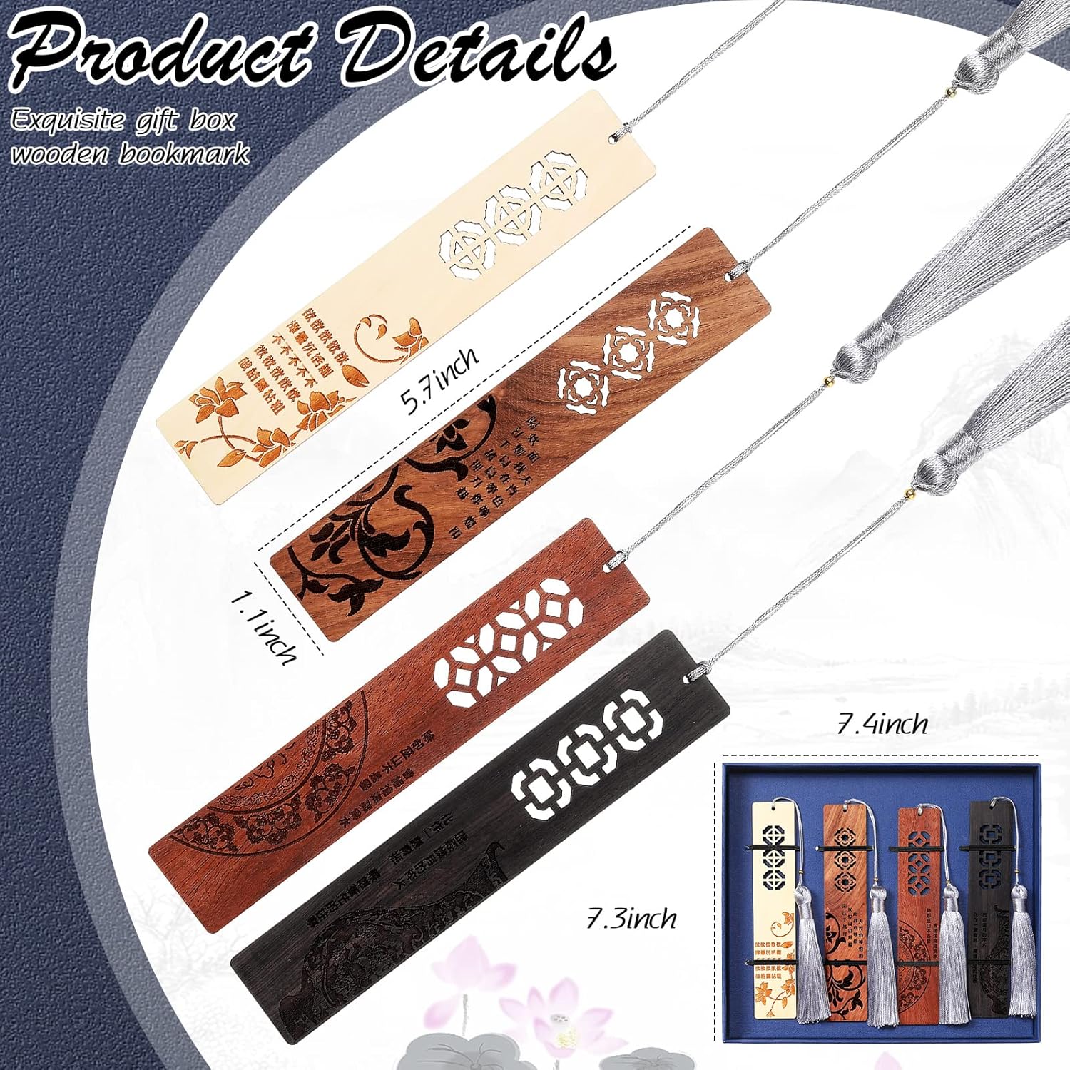 Outus 4 Pieces Wooden Bookmarks for Men Women Employee Appreciation Gifts Valentine's Day Gifts for Men Vintage Handmade Bookmarks Natural Wood Carving for Book Lovers Birthday(Vibrant Style) - Image 2