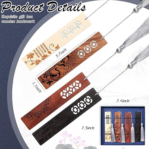 Miniatura 8 de Marcapáginas de madera de 4 piezas para hombres y mujeres, amantes de los libros, hecho a mano de madera natural, marcapáginas para libros tallados,