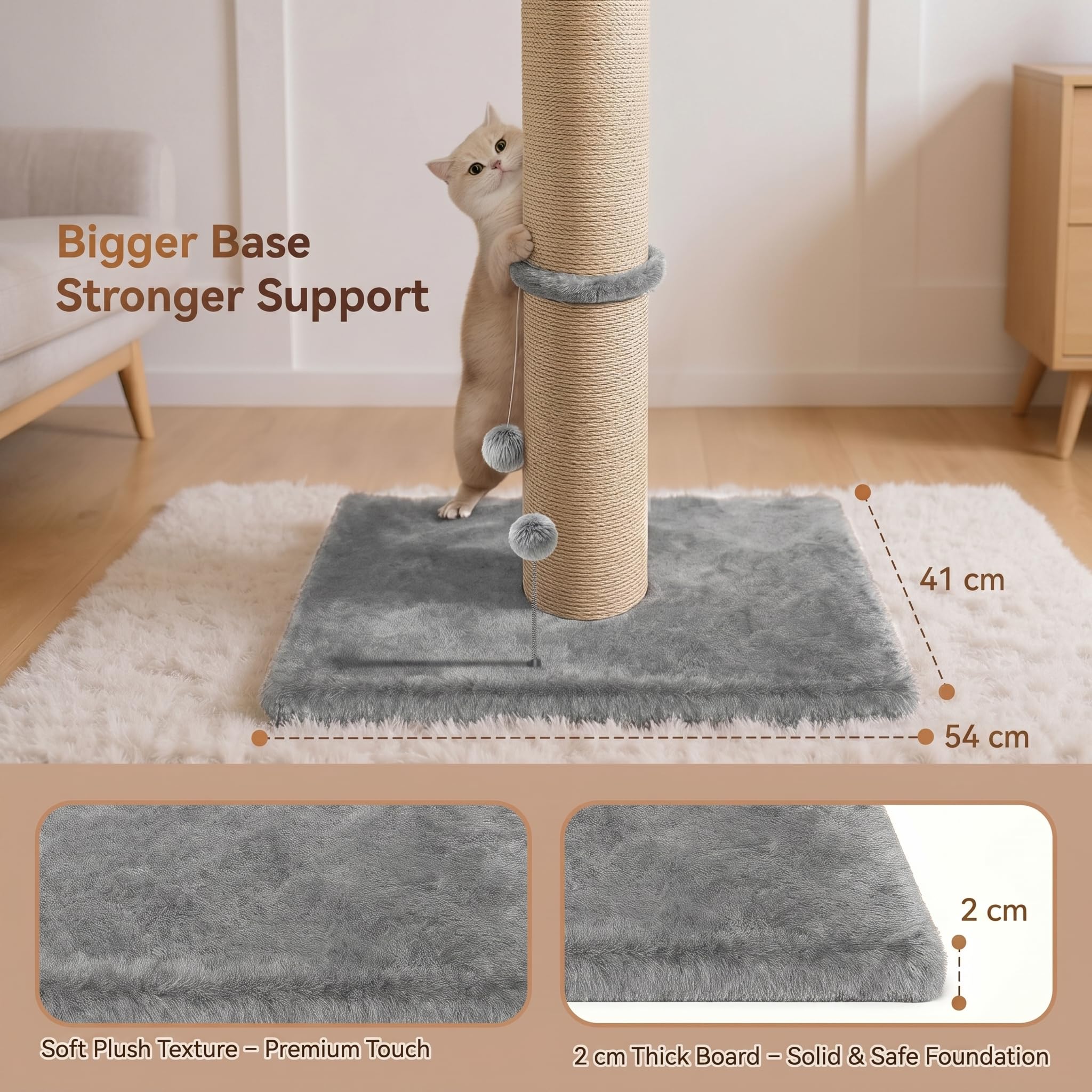 Tiragraffi in sisal, altezza 91 cm, con piattaforma superiore e base extra stabile (53 x 40 cm), albero tiragraffi resistente per gatti di casa, grigio