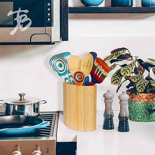 Miniatura 2 de Totally Bamboo Soporte para utensilios de cocina de bambú en forma ovalada, 6 "x 4" x 7 "